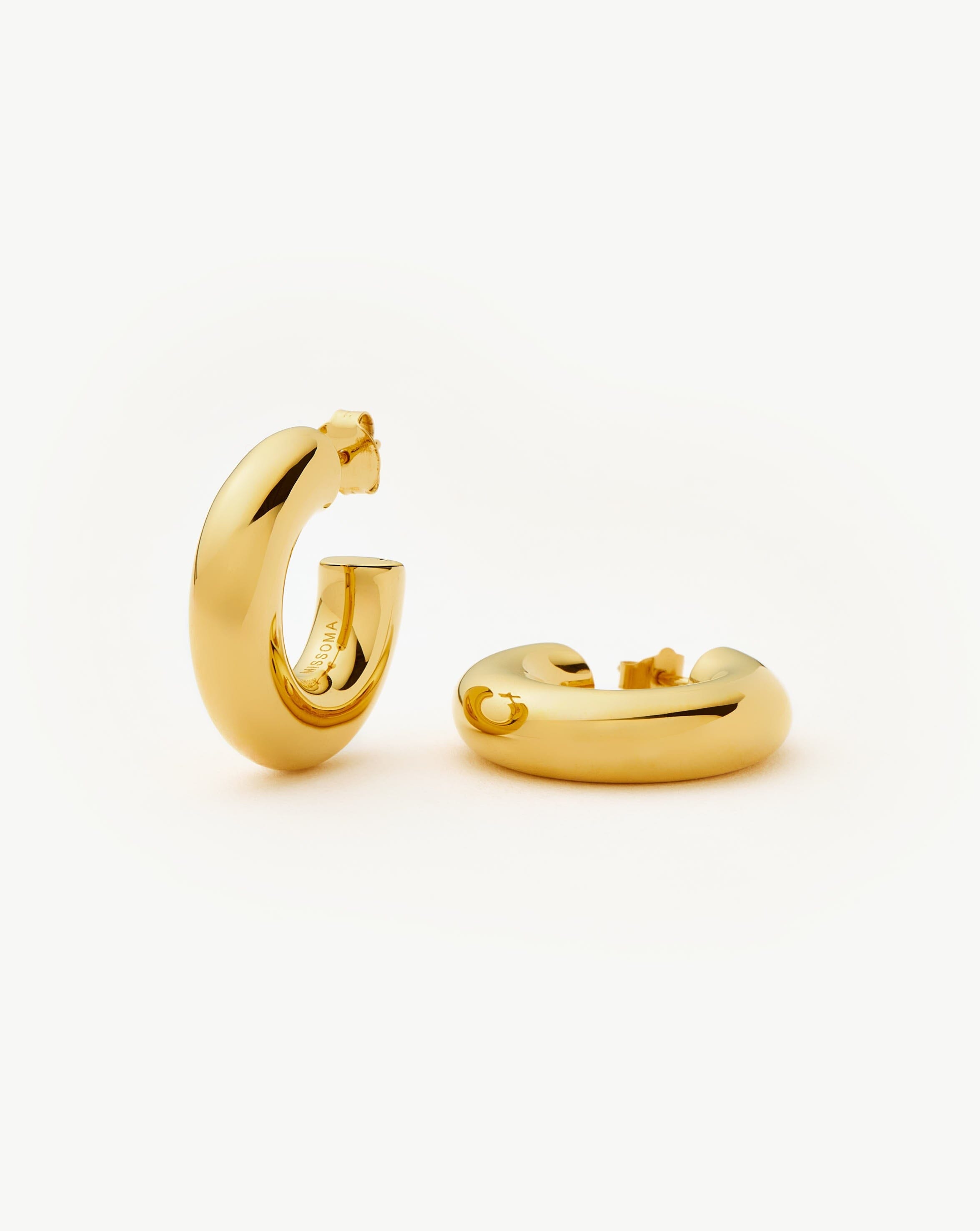 Chubby Medium Hoop Earrings for Women - 18k Gold Vermeil Plated Dainty Huggie Hoops | Everyday Wear, Gift for Her, Wedding & Party Jewelry