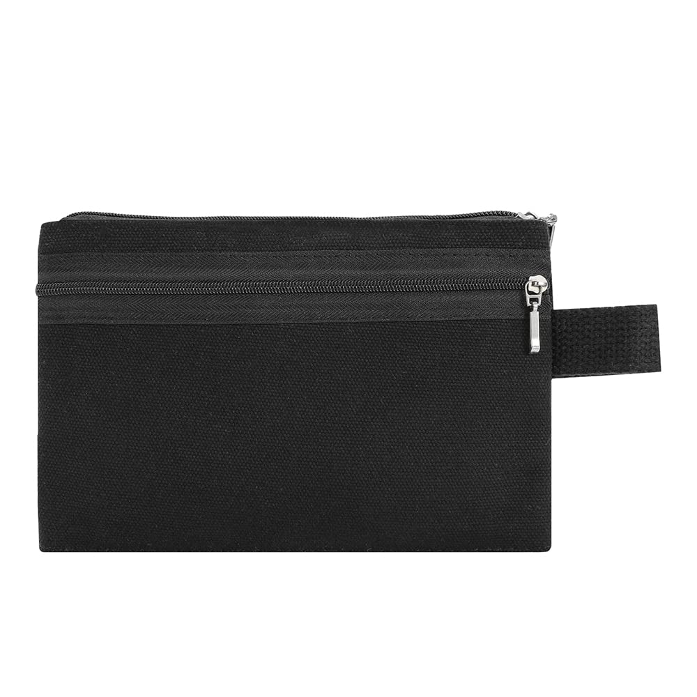 2 Pack 7 x 5 Inch Waterproof Zippered Organizer Bags - Dual Compartment Storage Pouch for Tools, Keys, Pens & Small Gadgets - Durable Cotton Canvas Travel Accessories for Office, Outdoor & Smartphone Organization (Black) - Perfect for Camping, Hiking & Daily Commute
