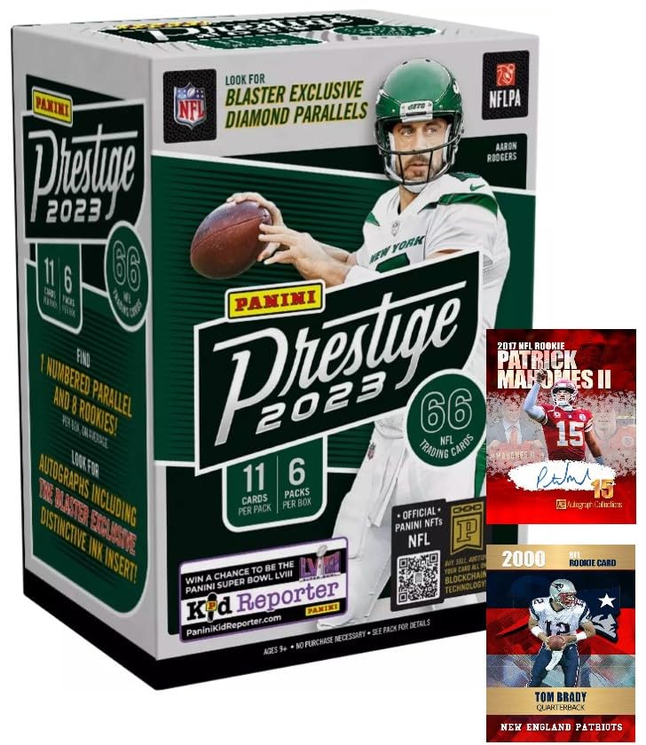 2023 Panini PRESTIGE Football Cards Blaster Box - Factory Sealed with 66 Cards Including 1 Serial Number Card & 8 Rookies - Features Tom Brady & Patrick Mahomes - Perfect for Collectors, Fantasy Football Fans & Sports Memorabilia Enthusiasts