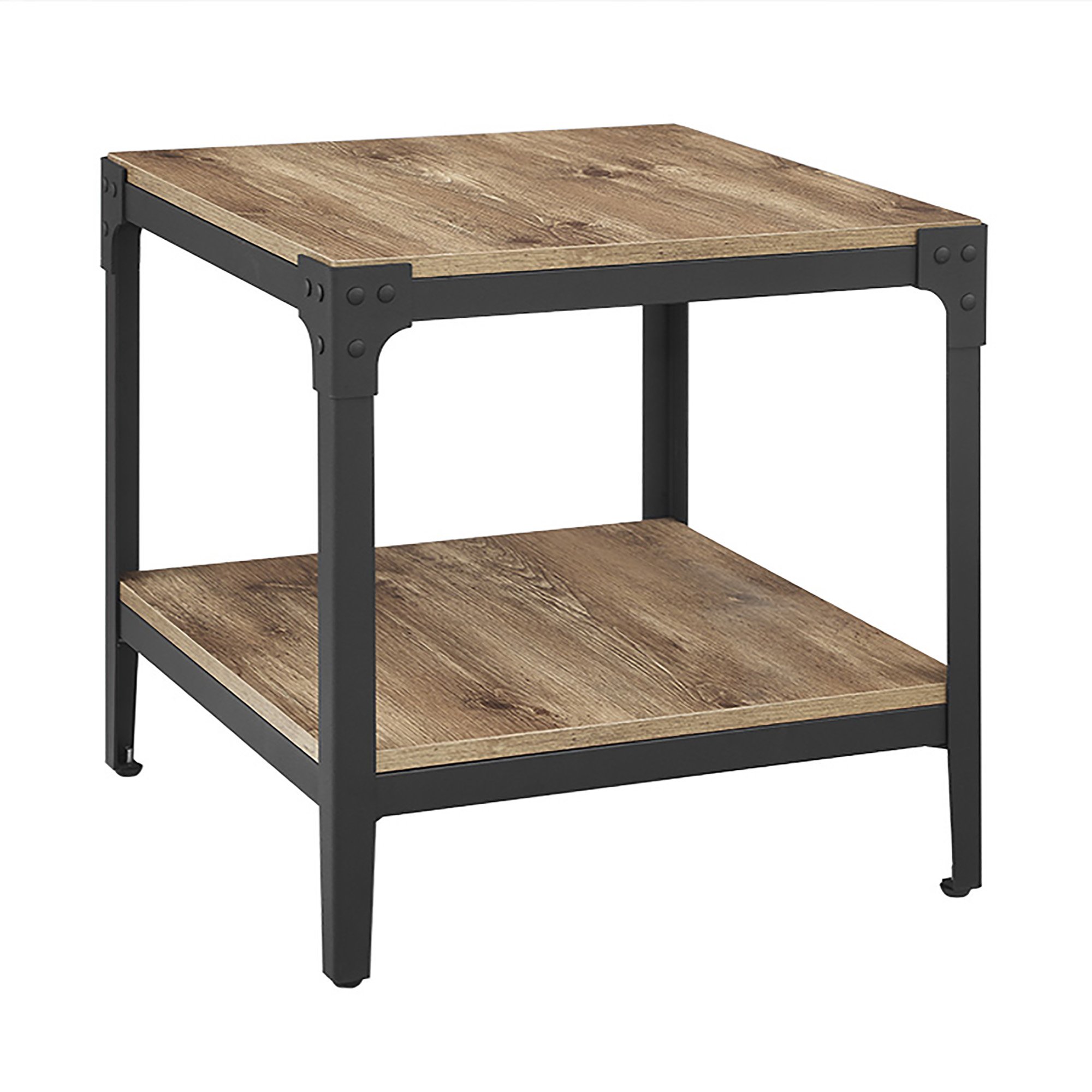 Rustic Wood Angle Iron End Table Set of 2 - Distressed Barnwood Side Tables for Living Room, Bedroom, or Farmhouse Decor