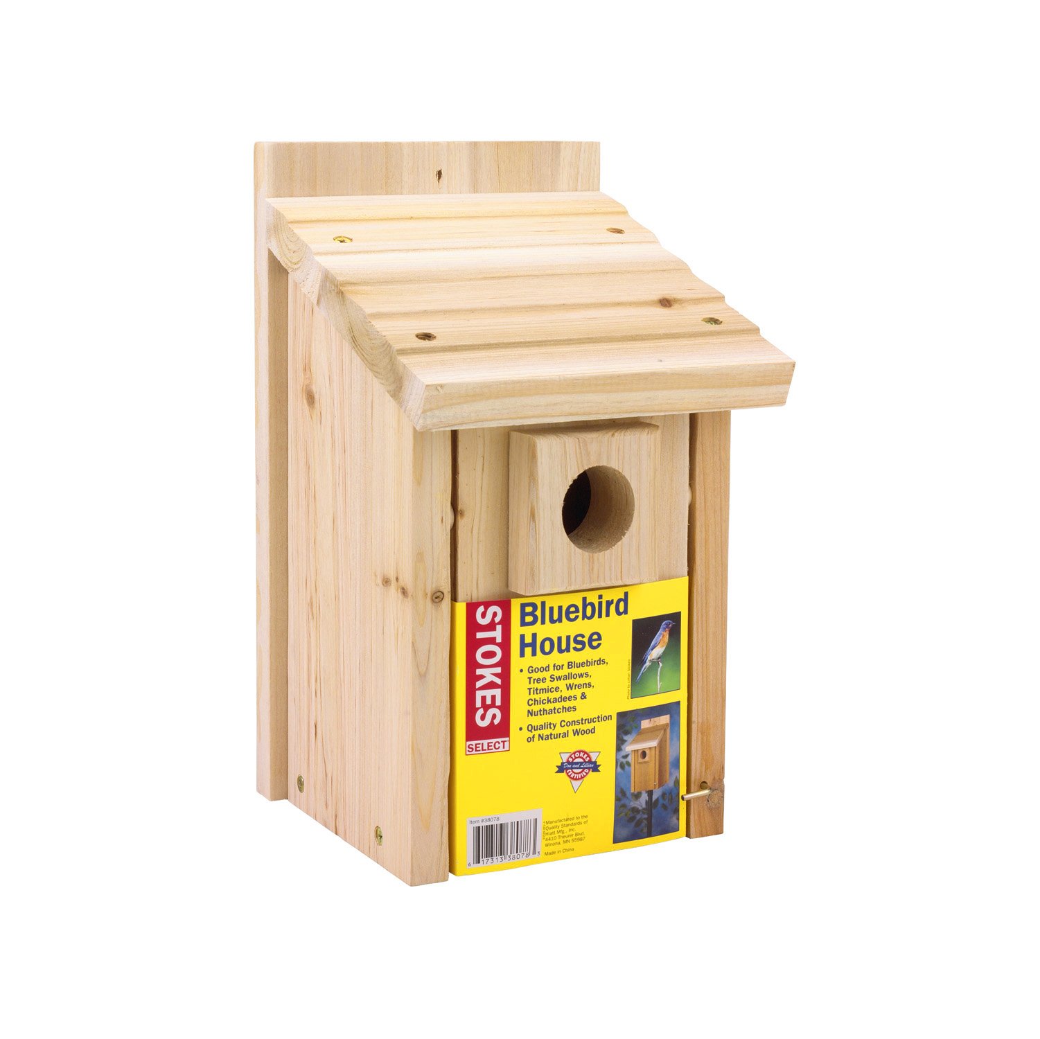 Stokes Select Bluebird Nesting House - Natural Wooden Birdhouse for Outdoor Garden, Backyard, and Wildlife Habitat - Attract Bluebirds & Enhance Your Garden Decor