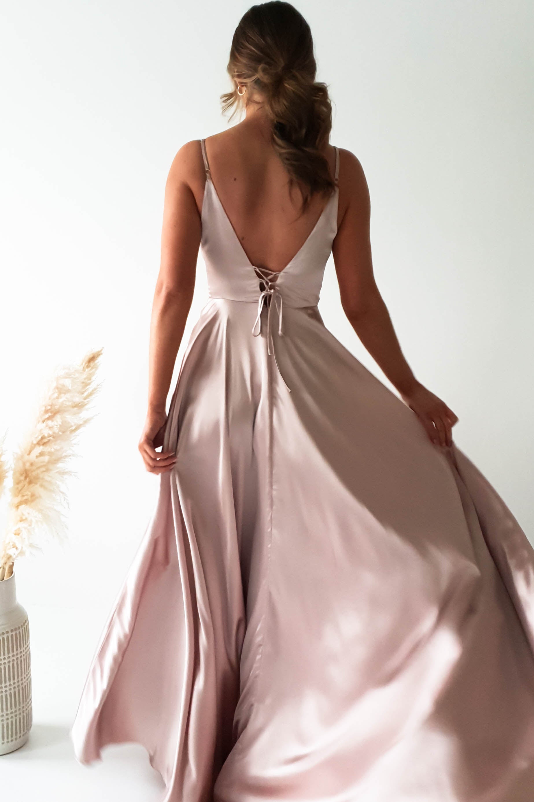 Velia Satin Maxi Gown - Elegant Champagne Evening Dress for Women | Perfect for Weddings, Prom, Gala & Formal Events
