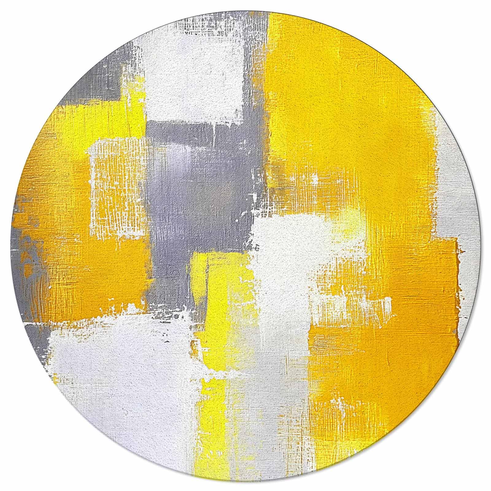 6 ft Yellow Round Abstract Modern Contemporary Area Rug - Non-Slip Floor Mat for Living Room, Playroom, Yoga & Home Decor - Soft Carpet for Boys & Girls