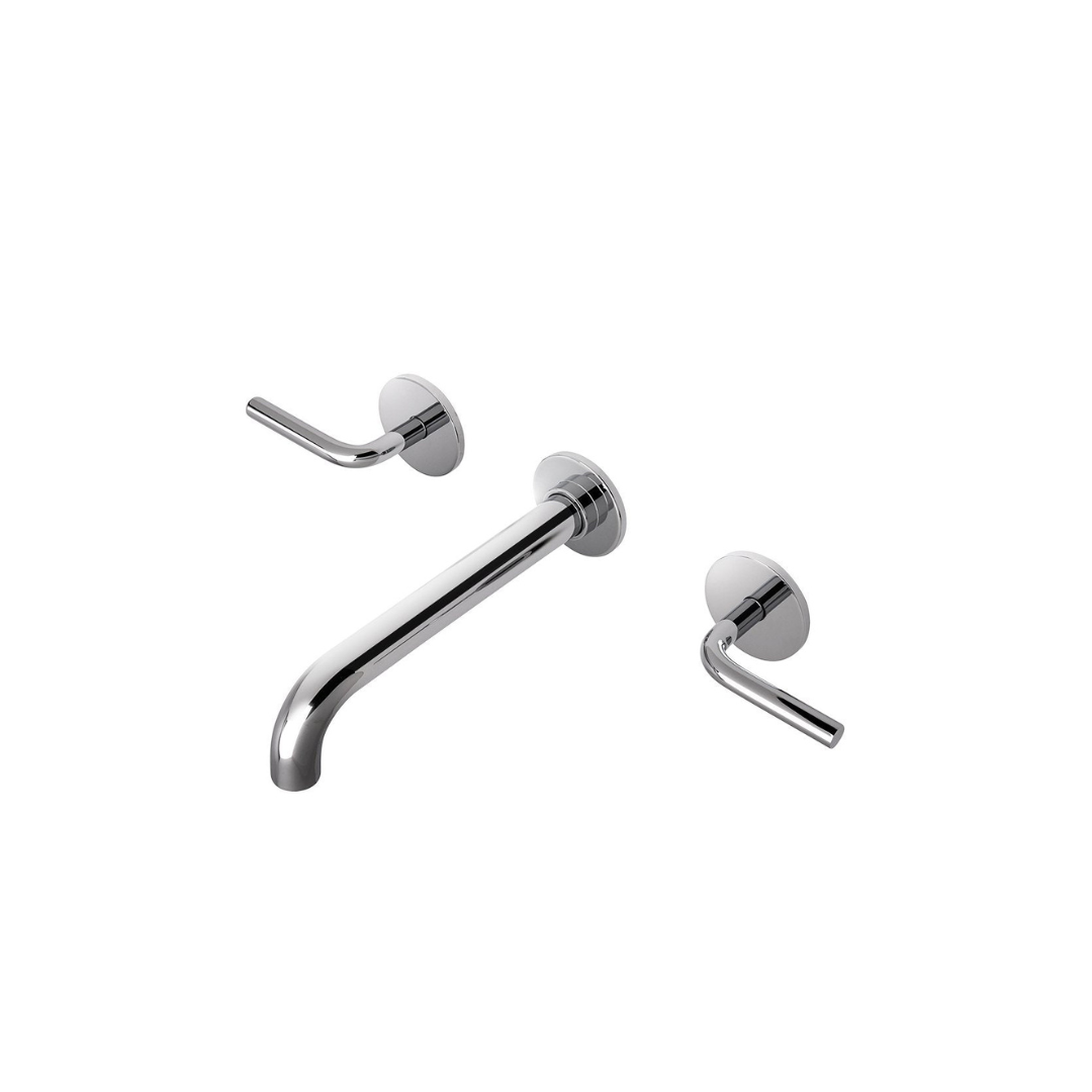 Chrome Wall Mounted Lavatory Faucet with Lever Handles - Modern Waterworks Flyte Bathroom Sink Faucet for Vanity, Powder Room & Guest Bath Installation