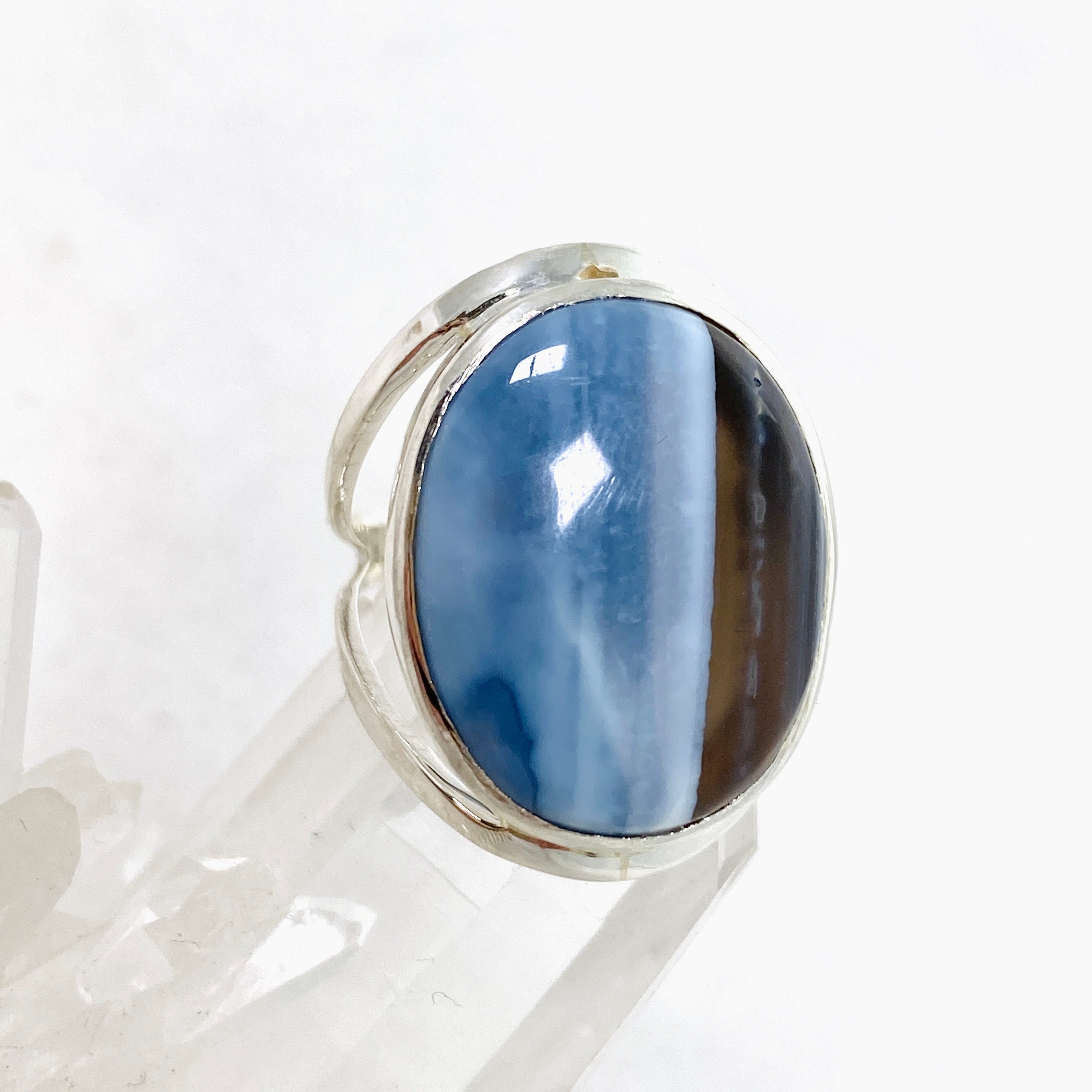 Blue Owhyee Opal Oval Cabochon Ring - Size 9 - KRGJ3304 - Elegant Jewelry for Women, Perfect for Weddings, Parties & Special Occasions