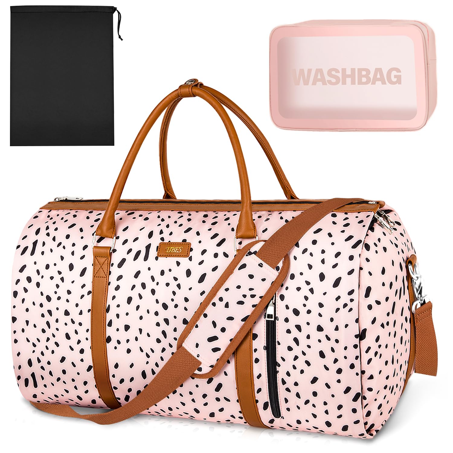 Convertible Travel Garment Duffle Bag - 2-in-1 Carry On Weekender Bag with Detachable Toiletry Pouch for Men & Women, Hanging Suitcase for Business Trips & Vacations (Pink Leopard Print) - Perfect for Air Travel, Gym, Weekend Getaways & Business Meetings