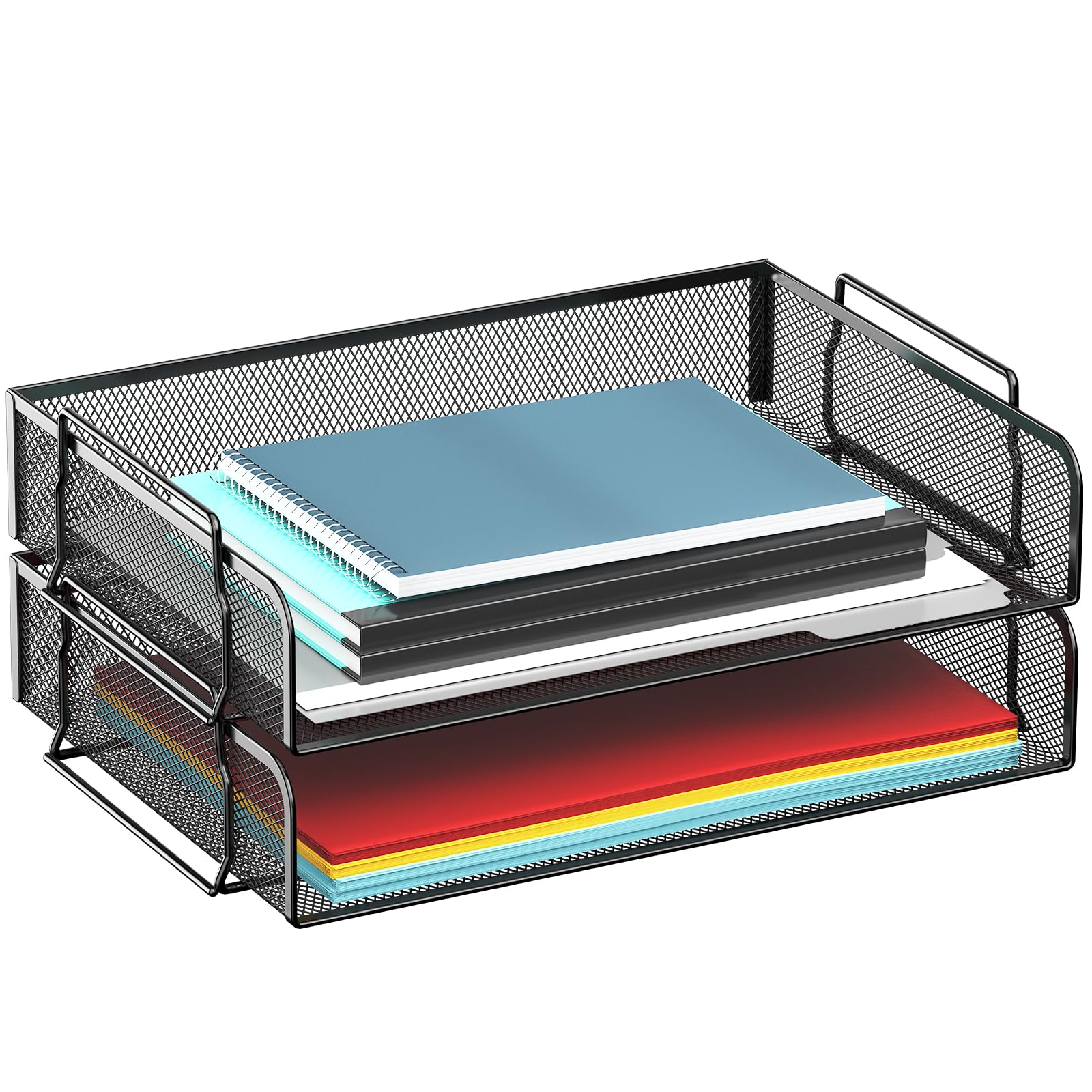 2 Tier Stackable Metal Mesh Letter Tray - Black Desktop File Organizer for Home & Office | Perfect for Mail Sorting, Document Storage, and Workspace Organization