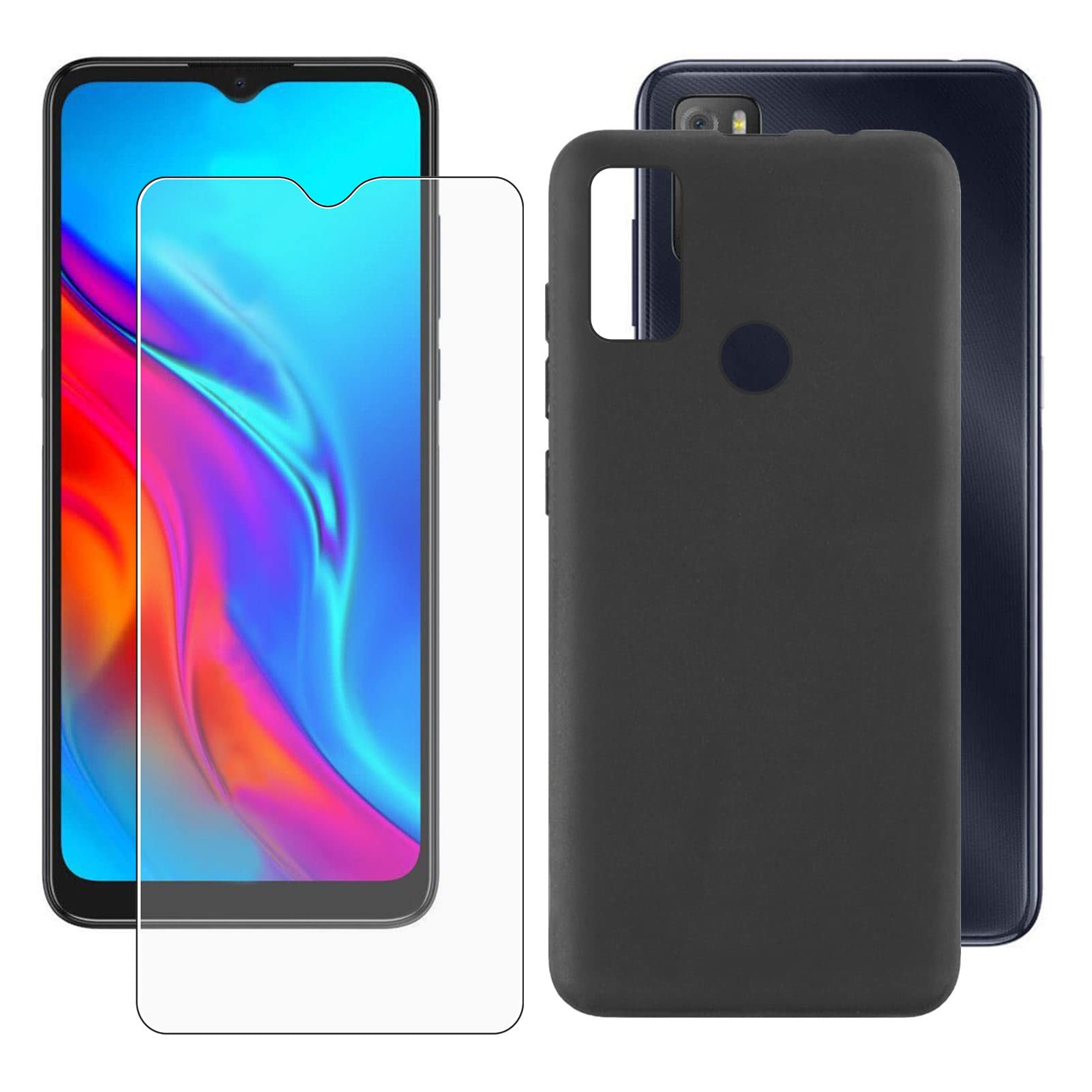 TCL 20E Case with Screen Protector - Soft Silicone Cover & 9H Tempered Glass - Shockproof Phone Protection (Black) | Perfect for Daily Use, Travel, and Outdoor Activities