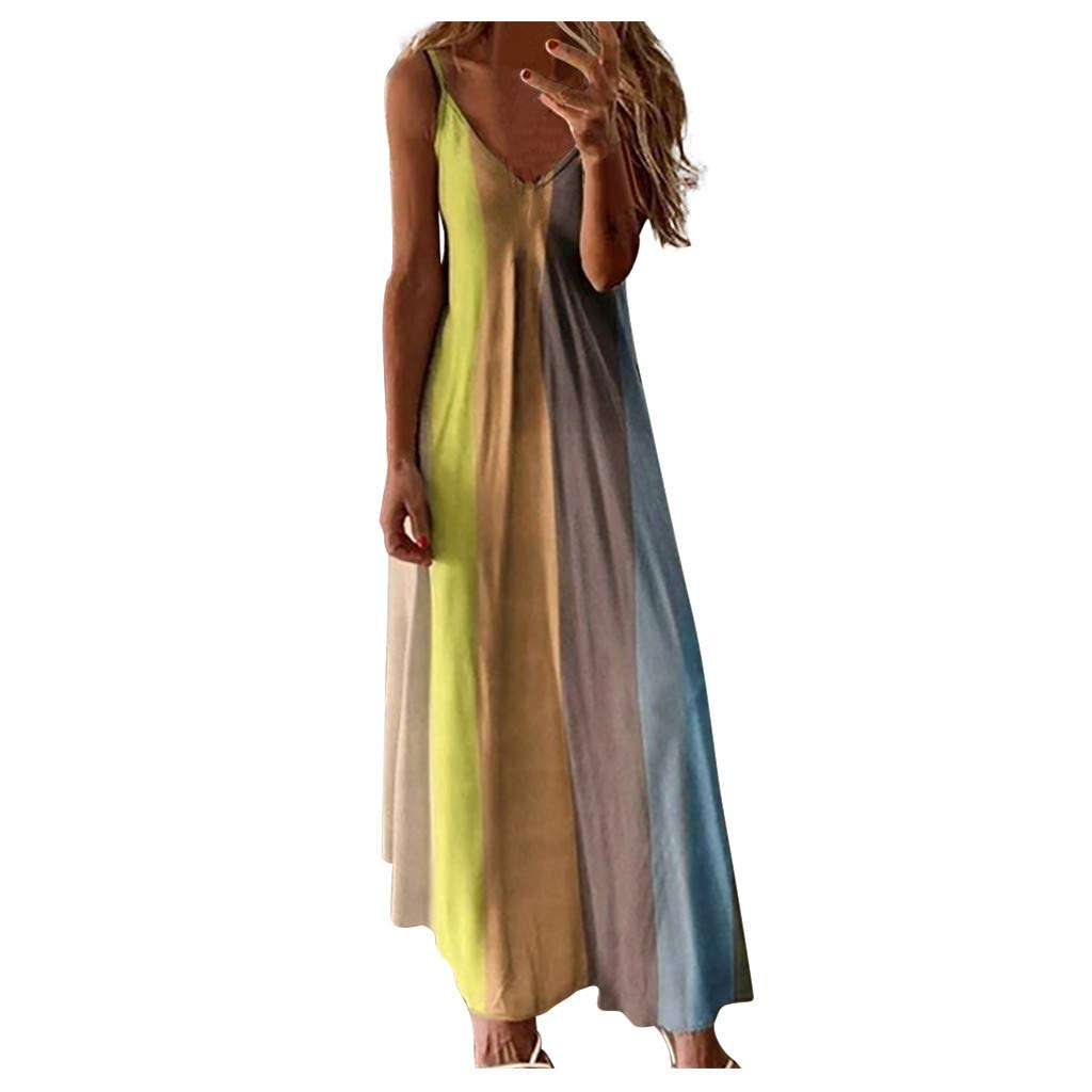 FABIURT Women's Boho Maxi Dress - Sleeveless V-Neck Tie Dye Loose Long Dress for Casual Wear, Summer & Beach Vacation | Perfect for Outdoor Parties, Music Festivals and Tropical Getaways