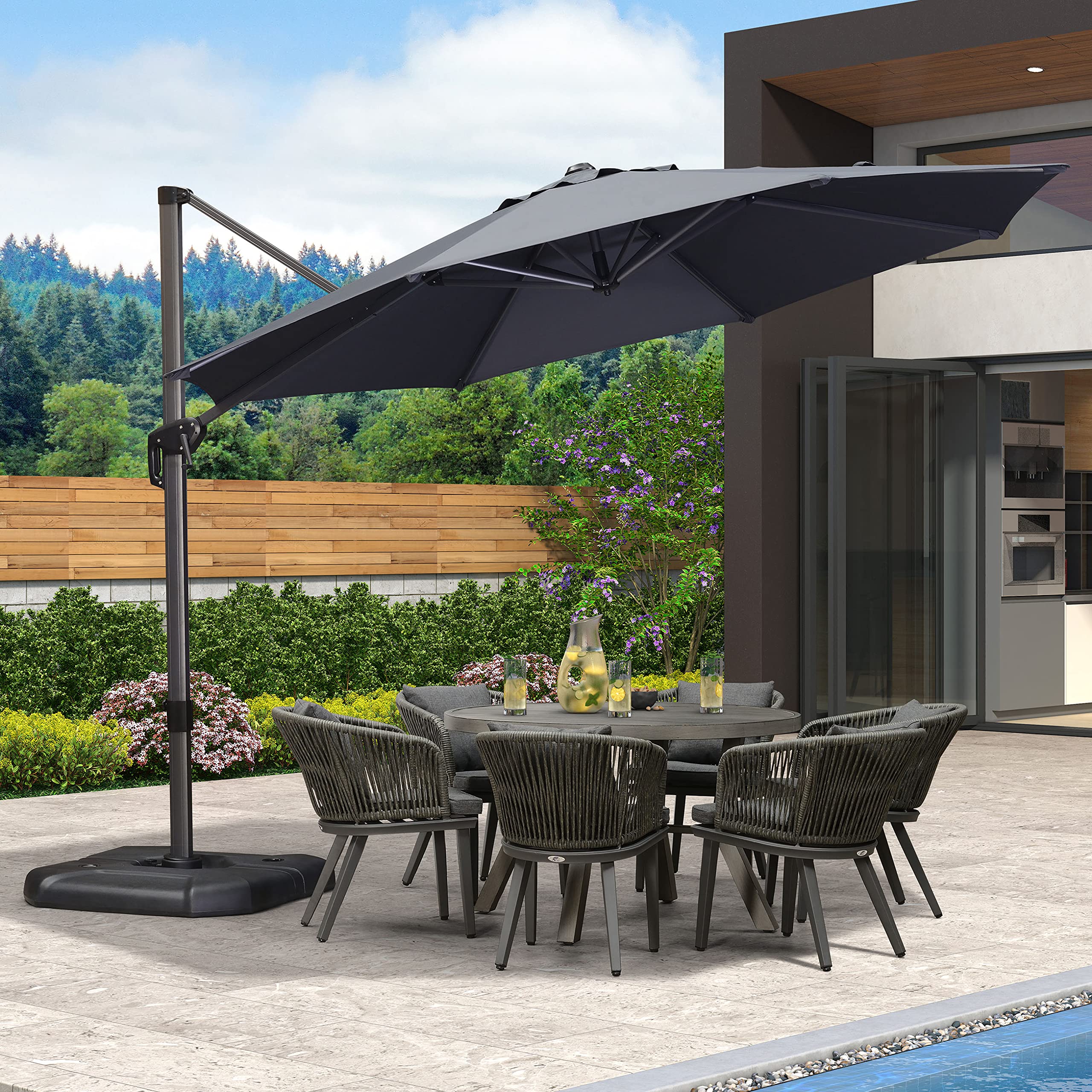 PURPLE LEAF 11ft Outdoor Cantilever Patio Umbrella - 360° Rotating Aluminum Offset Umbrella for Garden, Deck & Pool - Grey | Perfect for Shade in Backyard, Beach & Outdoor Dining