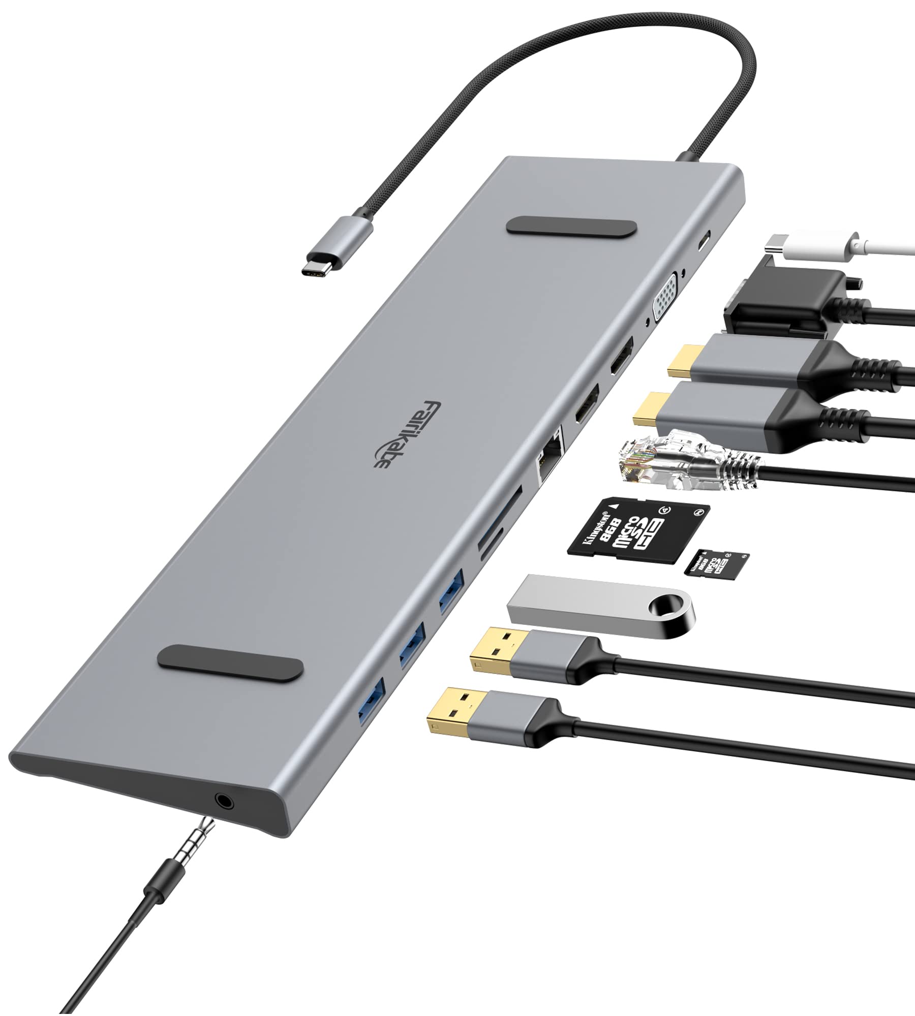 11-in-1 USB C Docking Station with Dual HDMI Monitors - 100W PD, Gigabit Ethernet, 3 USB 3.0 Ports, SD/TF Card Reader, Audio Jack - Compatible with Dell/HP/Lenovo Laptops for Home Office & Remote Work Setup
