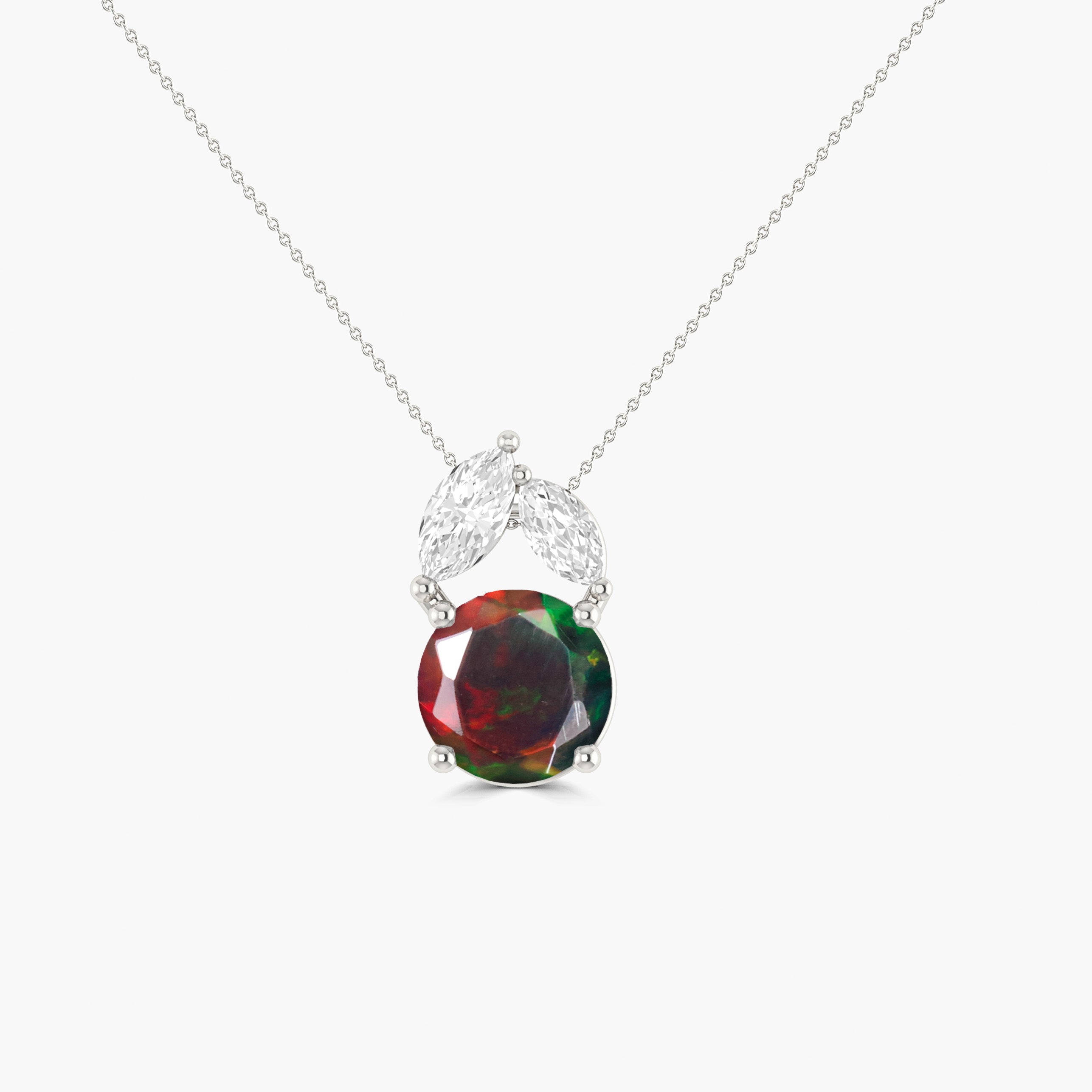Natural Black Opal Round Stone Pendant Necklace - Minimalist Chain Jewelry for Women, Gift for Her, Birthday, Anniversary, Wedding, Party & Everyday Wear