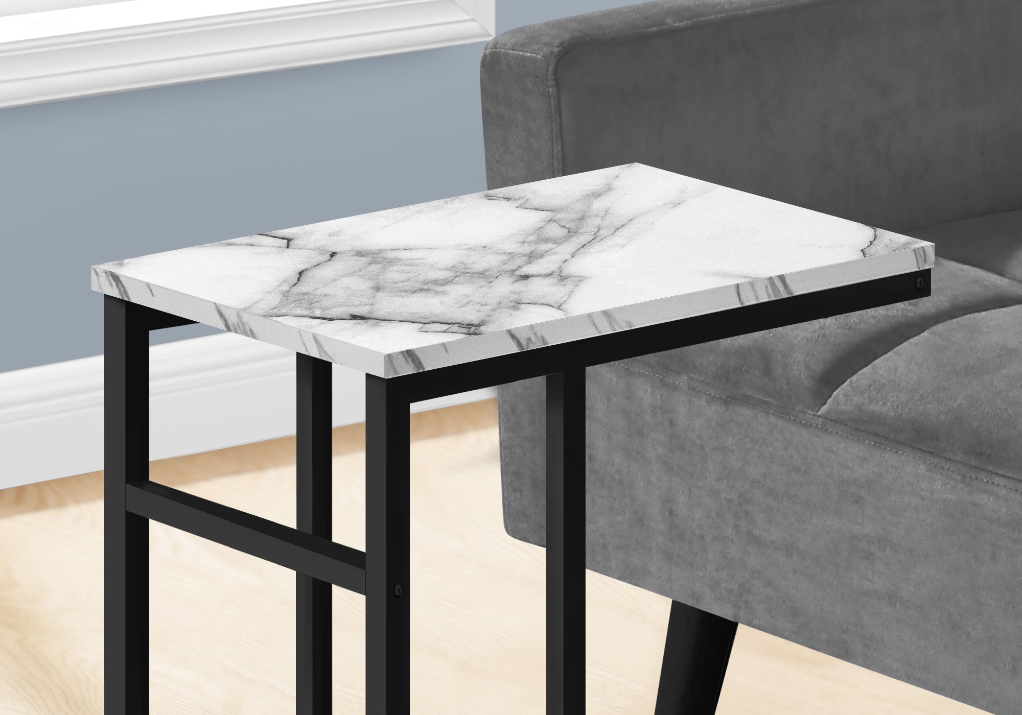 24H Modern Accent Table with White Marble Top & Black Metal Frame - Perfect for Living Room, Bedroom, or Office Decor