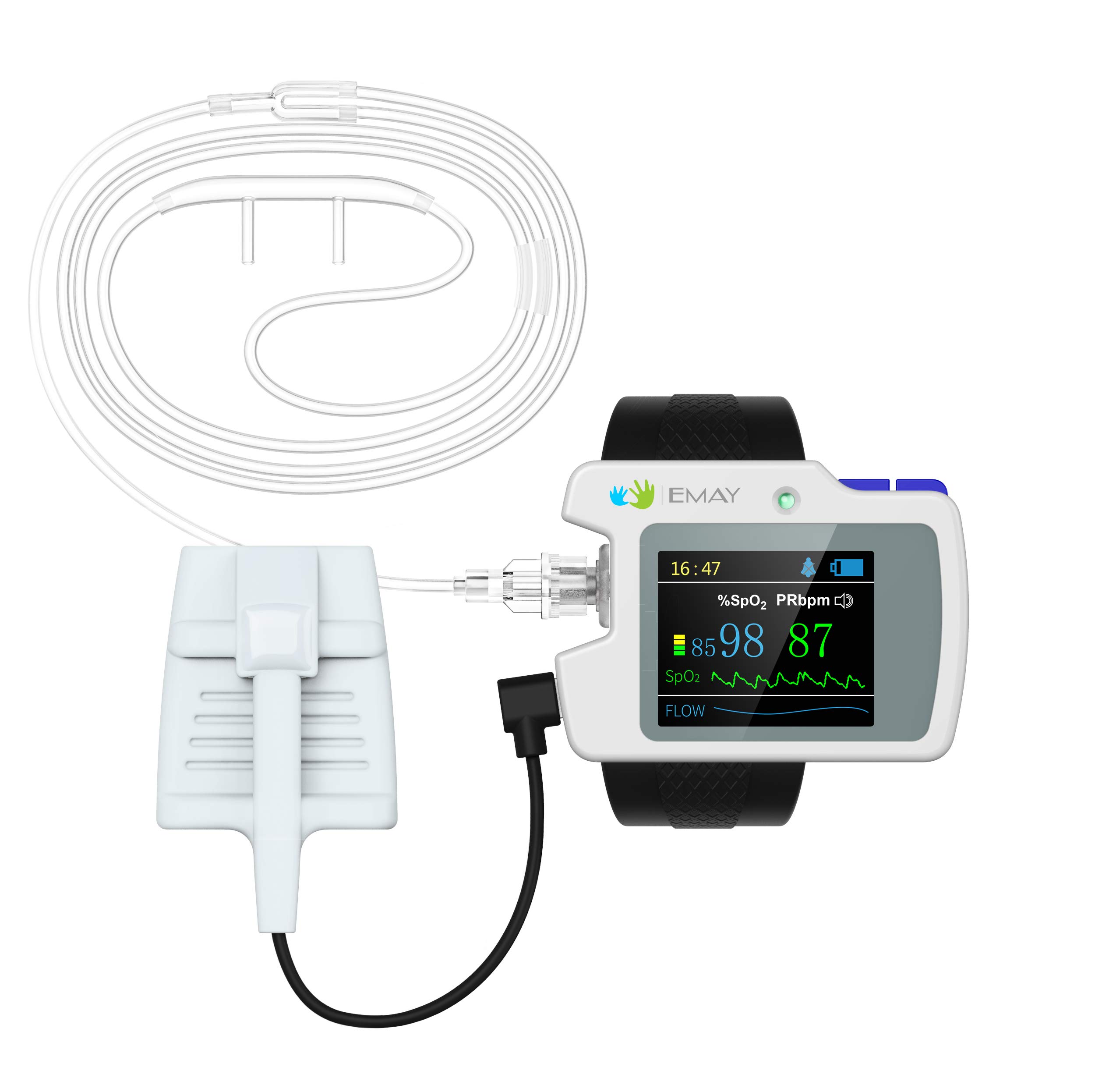 EMAY SleepO2 Pro Wrist Pulse Oximeter - Continuous SpO2 & Flow Tracking Overnight Sleep Oxygen Monitor with ODI/AHI Data & PC Software - Ideal for Sleep Apnea Monitoring, Athlete Training & High Altitude Travel