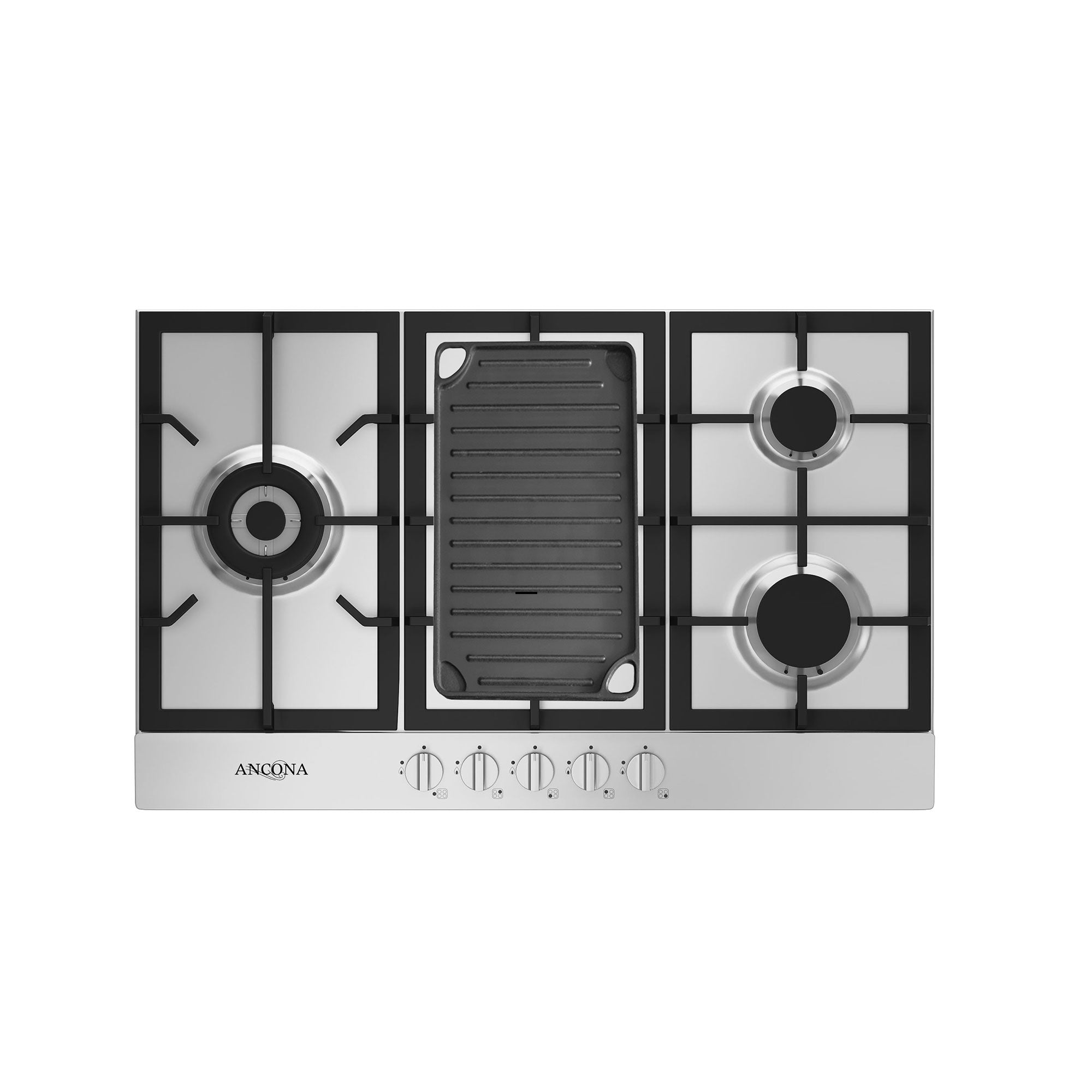 Ancona 30 Inch Stainless Steel Gas Cooktop with 5 Burners & Cast Iron Griddle - Perfect for Home Kitchen, Restaurant, and Outdoor Cooking