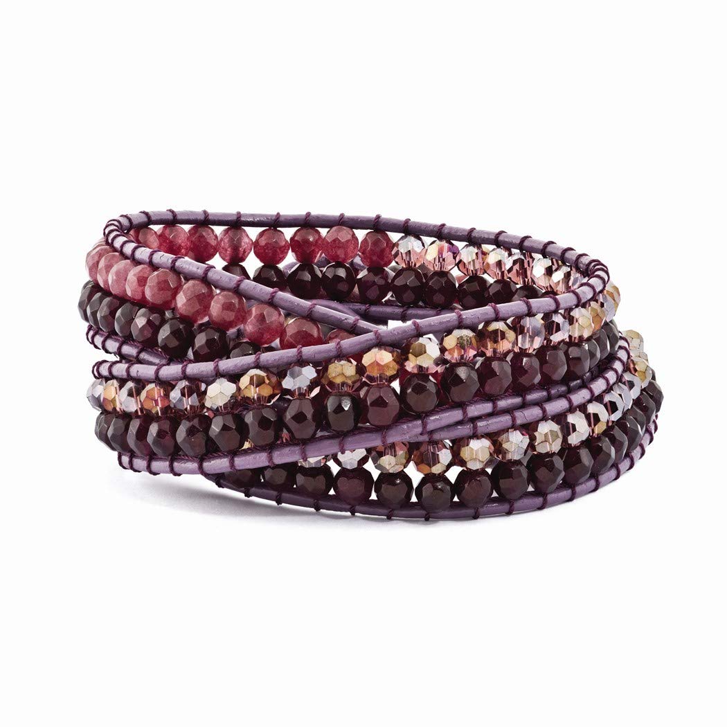 Purple Crystal & Red Quartz Leather Multi-Wrap Bracelet for Women | Elegant Boho Jewelry Gift for Her | Perfect for Parties, Weddings & Everyday Wear