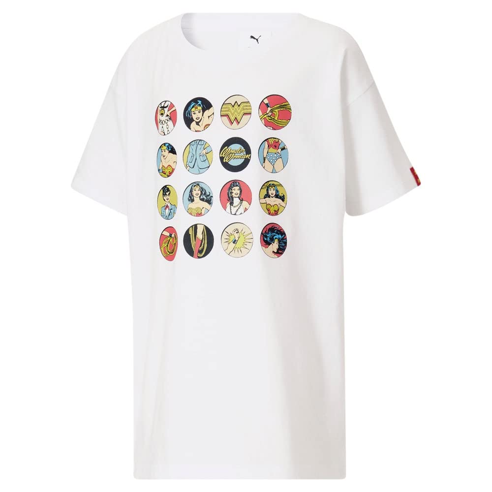PUMA Boys Justice League X Graphic Crew Neck Short Sleeve T-Shirt - White | Casual Superhero Tee for Kids, Playdates & Comic-Themed Events