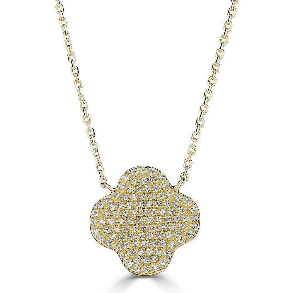 14KT Gold 3/8 CTW Round Diamond Clover Necklace for Women - Elegant Four Leaf Clover Pendant Jewelry Gift for Birthday, Anniversary & Special Occasions