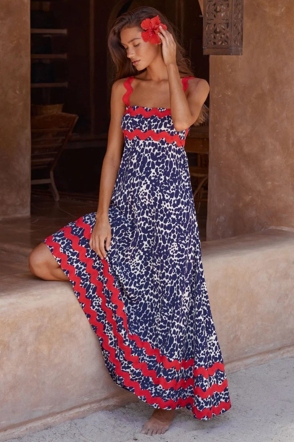 Boho Vacation Square Neck Wide Strap Maxi Dress - Flowy Beach Dress for Women, Summer Casual Long Dress with Pockets, Perfect for Beach, Travel, and Date Night