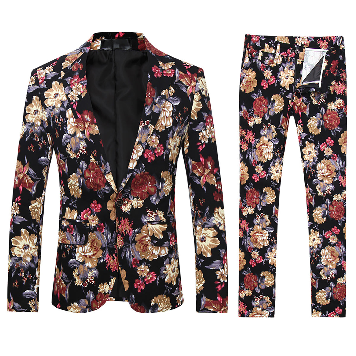 2 Piece Slim Fit Floral Print Maroon Suit for Men - Elegant Wedding, Party & Formal Occasion Outfit