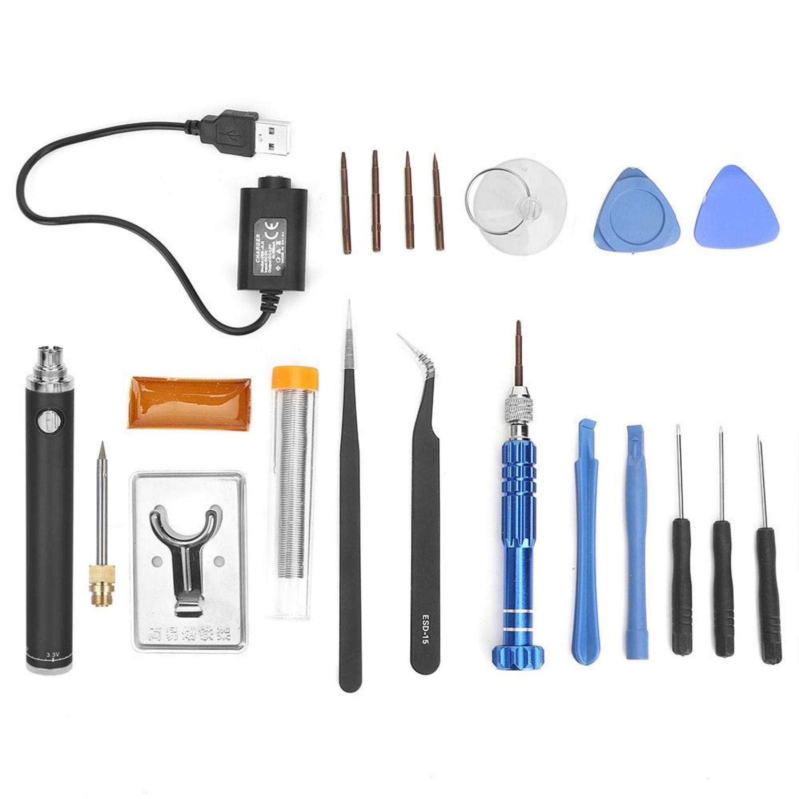 Rechargeable USB Soldering Iron Kit - Cordless Electric Solder Iron Pen with Portable Charging for DIY Electronics Repair, Jewelry Making & Home Improvement Projects (Black)