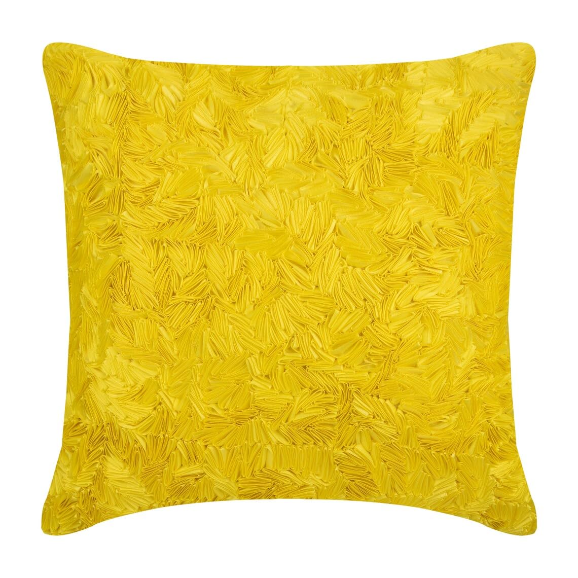 Premium Silk Pillow Cover 20x20 Inches (50x50 cm) - Yellow Sunshine Textured Ribbon Throw Pillow Case for Sofa, Bed & Home Decor - Handmade Square Cushion Cover for Living Room, Bedroom & Office
