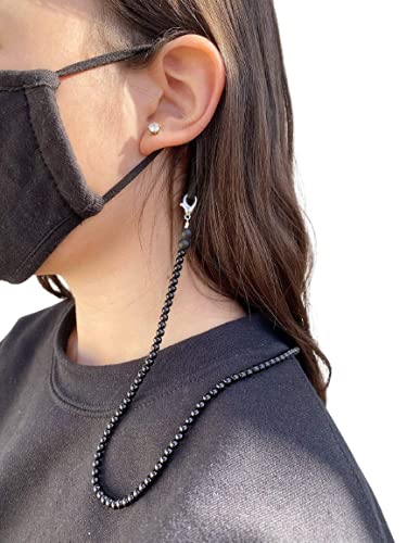 Black Onyx Beaded Mask Chain Lanyard for Women & Men - 24 Inch Adjustable Face Mask Holder with Manbhar Gems - Perfect for Work, School, Travel & Daily Use