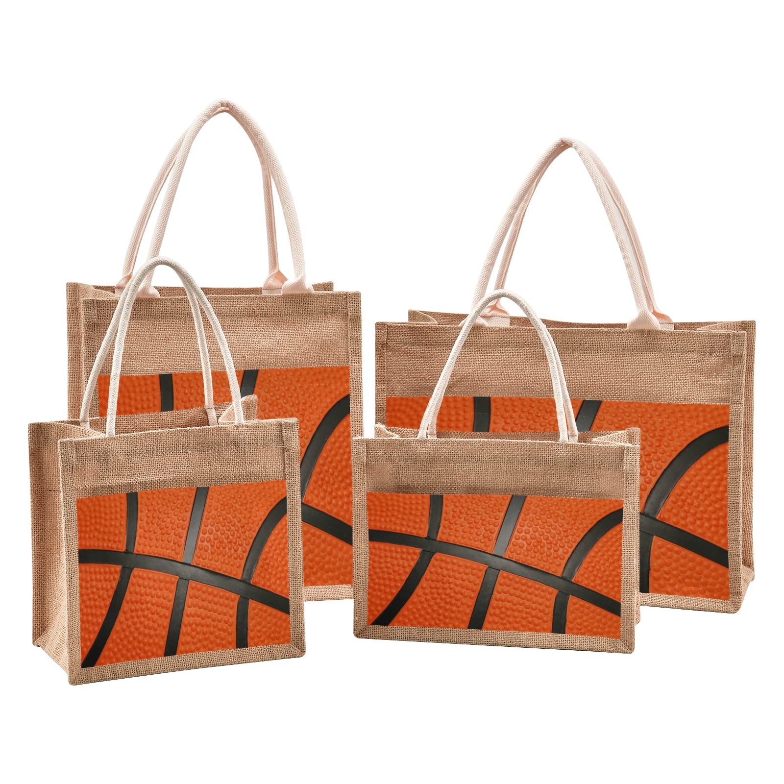 ALAZA Orange Basketball Design Jute Tote Bag for Women - Eco-Friendly Grocery Shopping Bag with Handles - 12.6 x 16.9 x 7.1 Inches - Perfect for Gym, Beach, Travel & Outdoor Activities