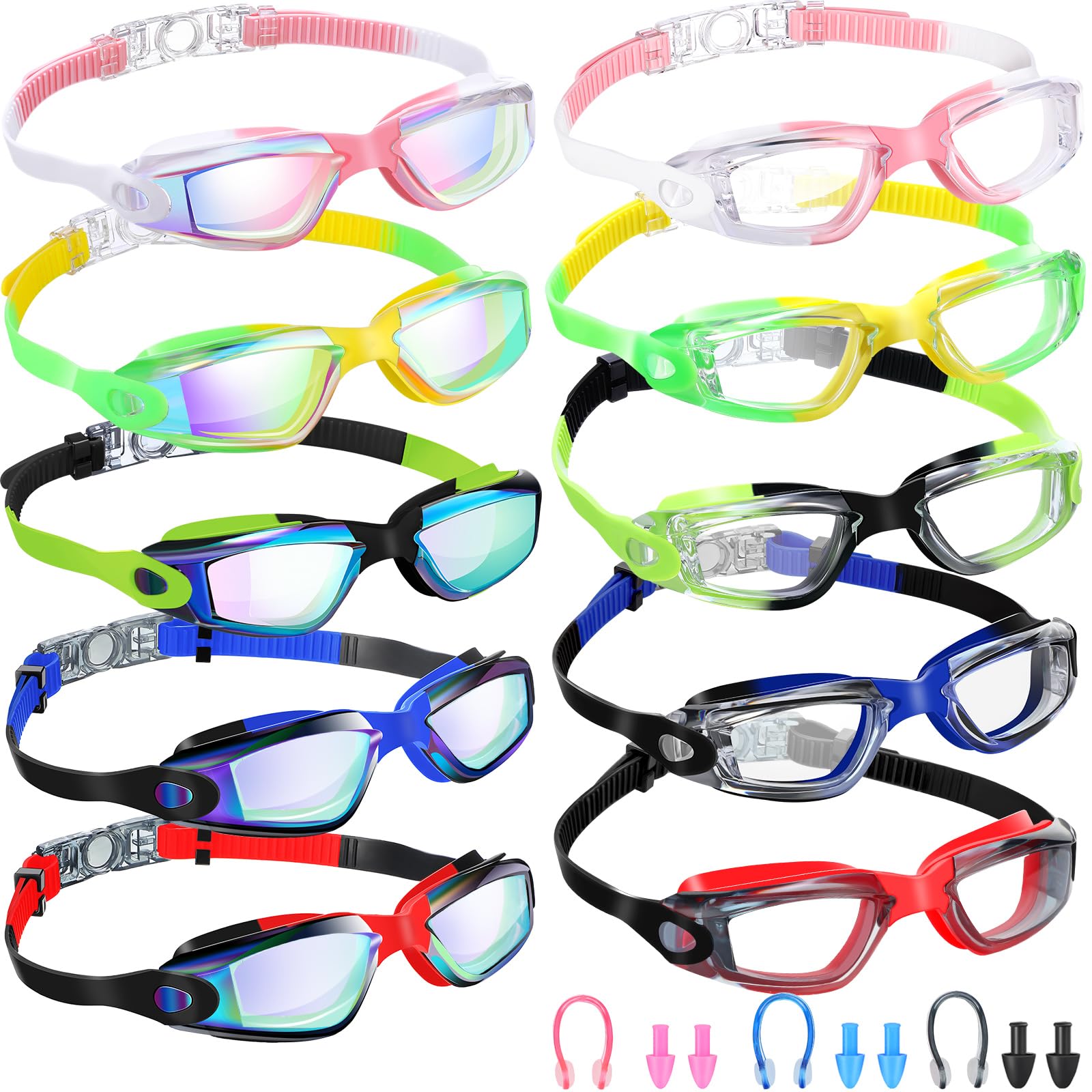 Anti Fog Swim Goggles 10 Pack - No Leaking Waterproof Swimming Goggles for Men, Women & Kids - Comfortable Silicone Swim Glasses for Pool, Beach & Competitive Swimming