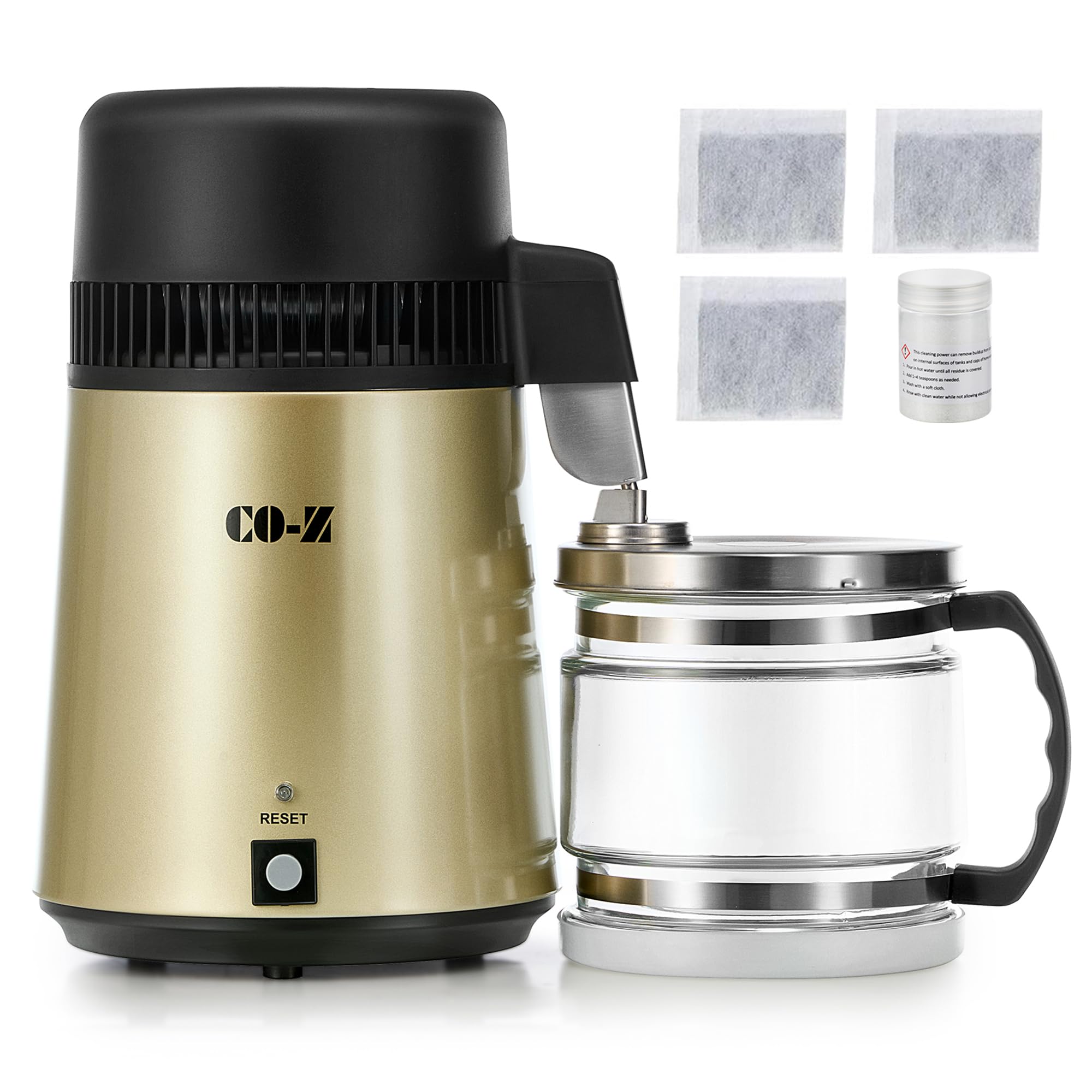 CO-Z 4L Stainless Steel Water Distiller Machine for Home - Countertop Pure Water Distilling System, 4 Liter Water Purifier for Drinking, Humidifiers, Irons & Medical Use