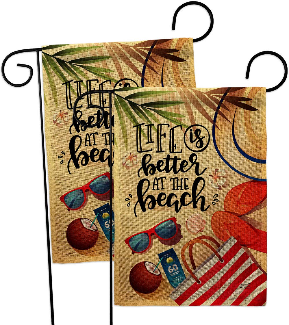 2-Pack Coastal Beach Burlap Garden Flags - Tropical Sea Shells & Ocean Sand Design, Double-Sided Outdoor Summer Decor for Yard, House, Porch | Made in USA | Perfect for Beach-Themed Parties, Coastal Home Decor & Summer Garden Accents