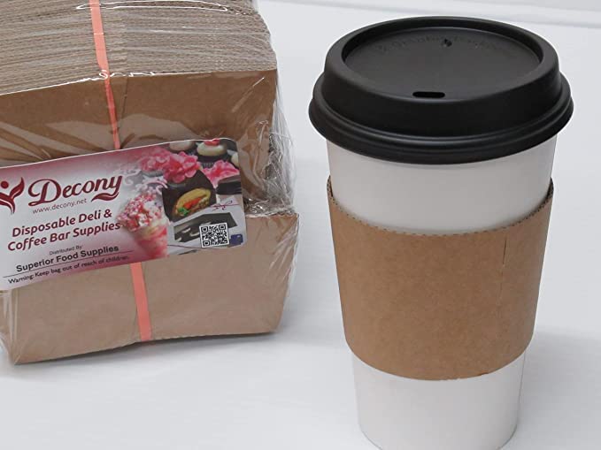 16oz White Disposable Coffee Cups with Lids & Sleeves - 100 Sets for Takeaway & Office Use