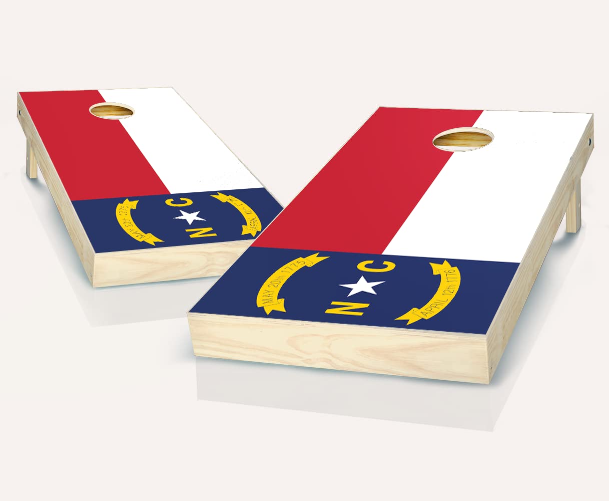 Skip's Garage North Carolina Flag Cornhole Boards Set - 2 Boards & 8 Bags with Accessories - Premium Outdoor Game for Backyard, Tailgating, and Parties