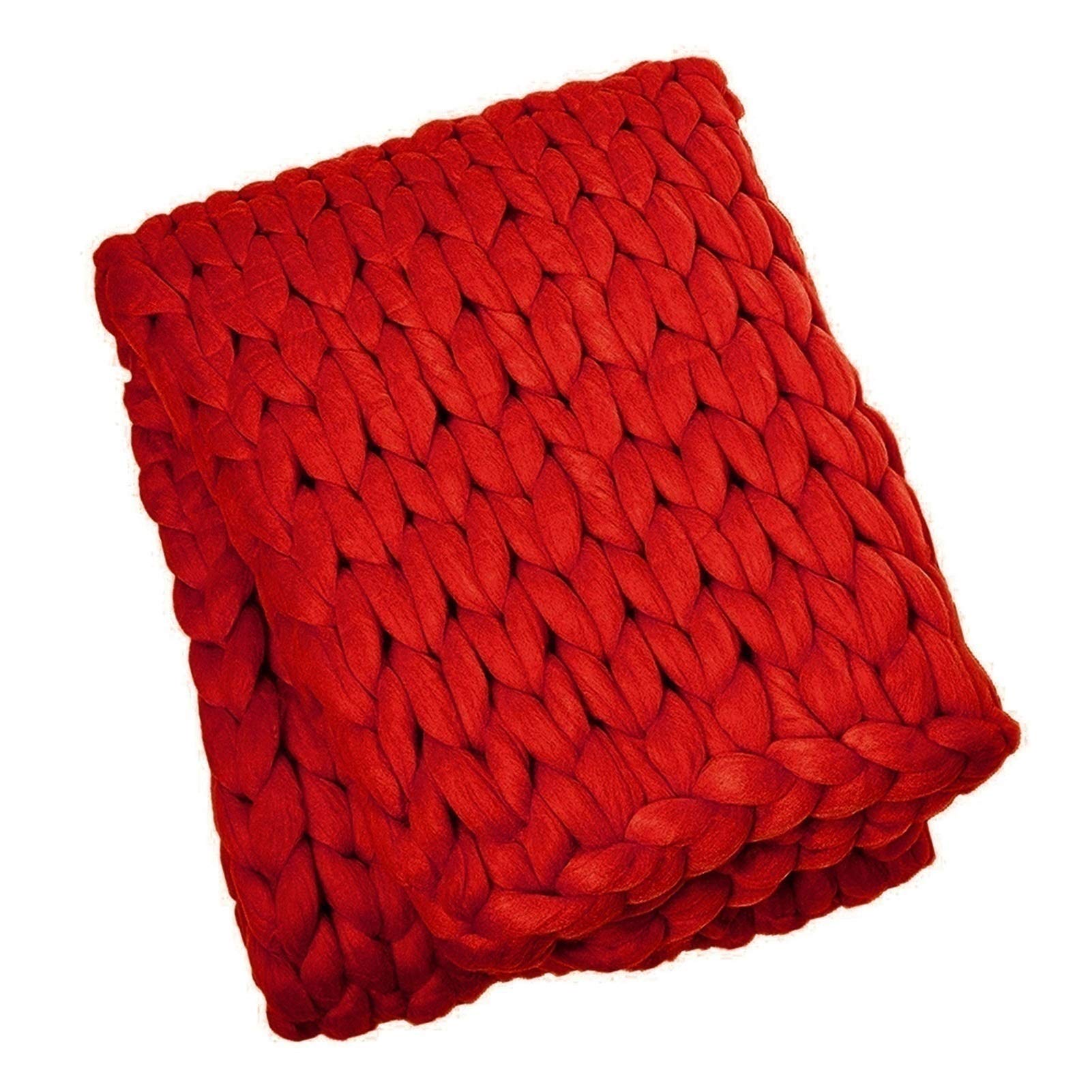 LICHUXIN Cozy Chunky Knitted Blanket - Handmade Yarn Throw for Pets, Chair, Sofa & Bed - Soft Home Decor Gift (Red, 60x60cm) - Perfect for Snuggling, Lounging & Gifting