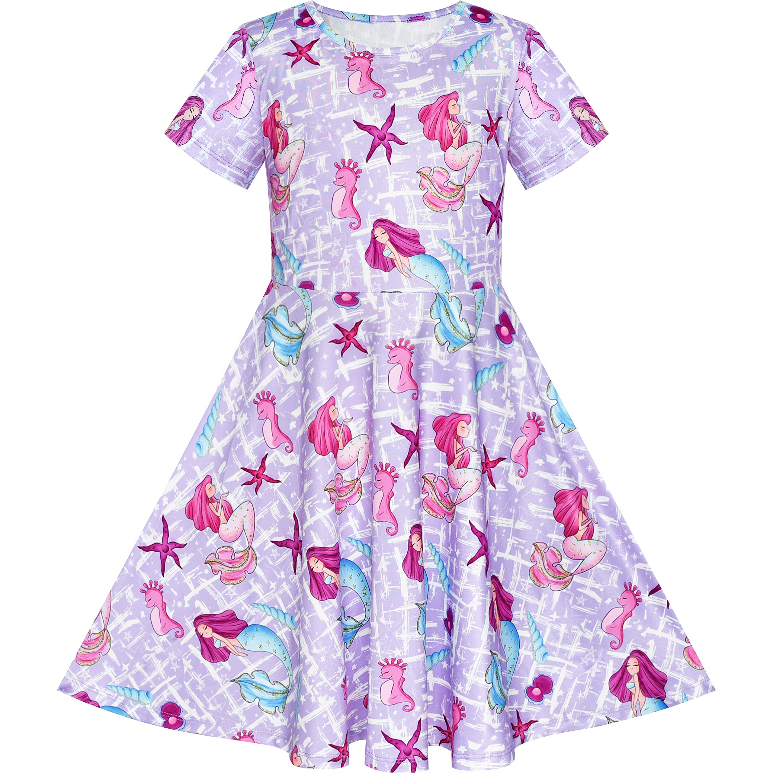 Sunny Fashion Girls Blue Unicorn Short Sleeve Casual Dress - Size 5-10 - Perfect for Birthday Parties, School Events & Summer Playdates