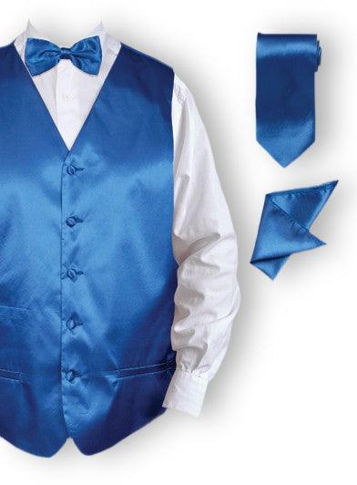 Royal Blue Tuxedo Vest Set for Men - Elegant Formal Wear with Matching Bow Tie & Pocket Square - Perfect for Weddings, Prom & Black Tie Events