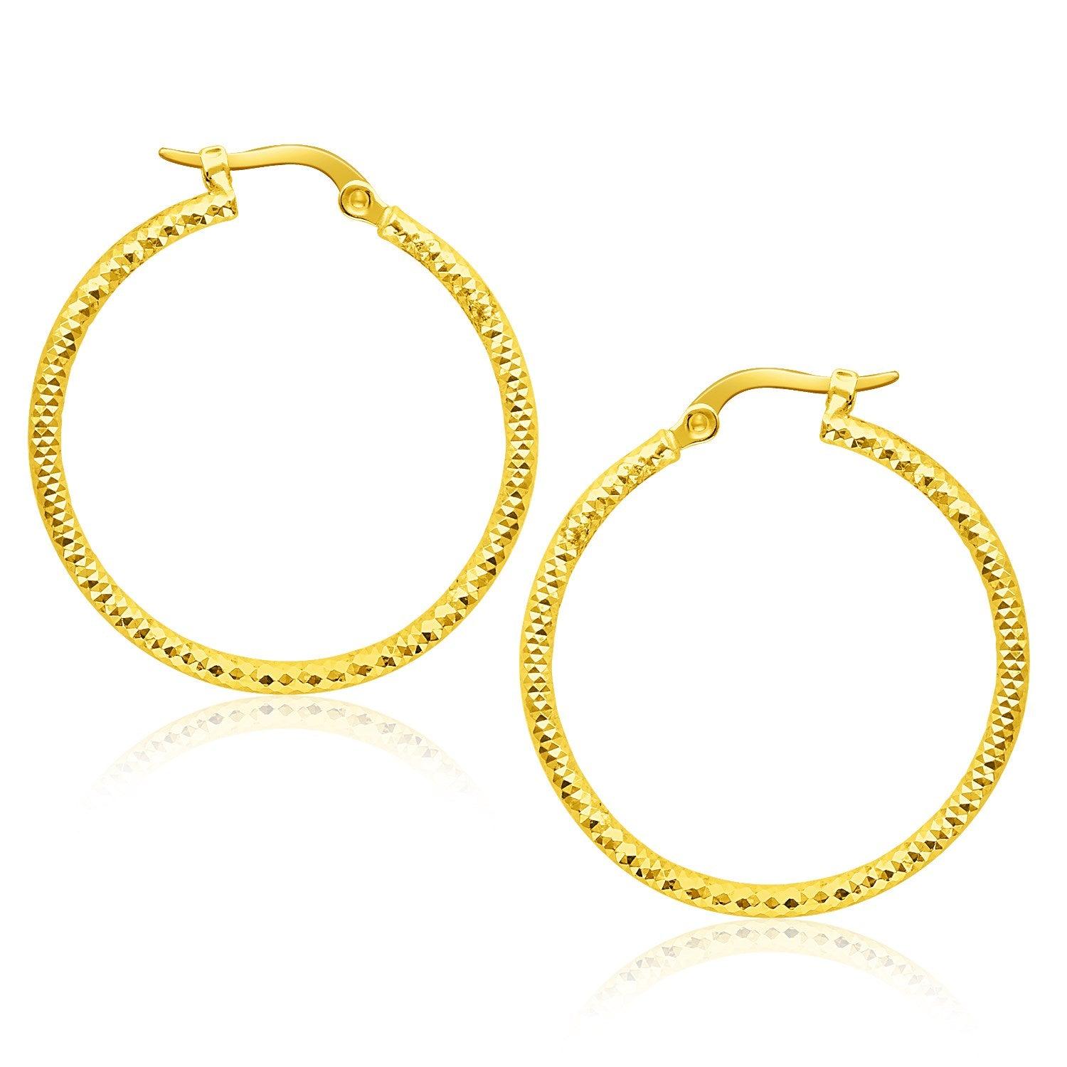 14K Yellow Gold Tube Textured Round Hoop Earrings for Women - Dainty Everyday Jewelry, Perfect for Work, Date Night & Gifting