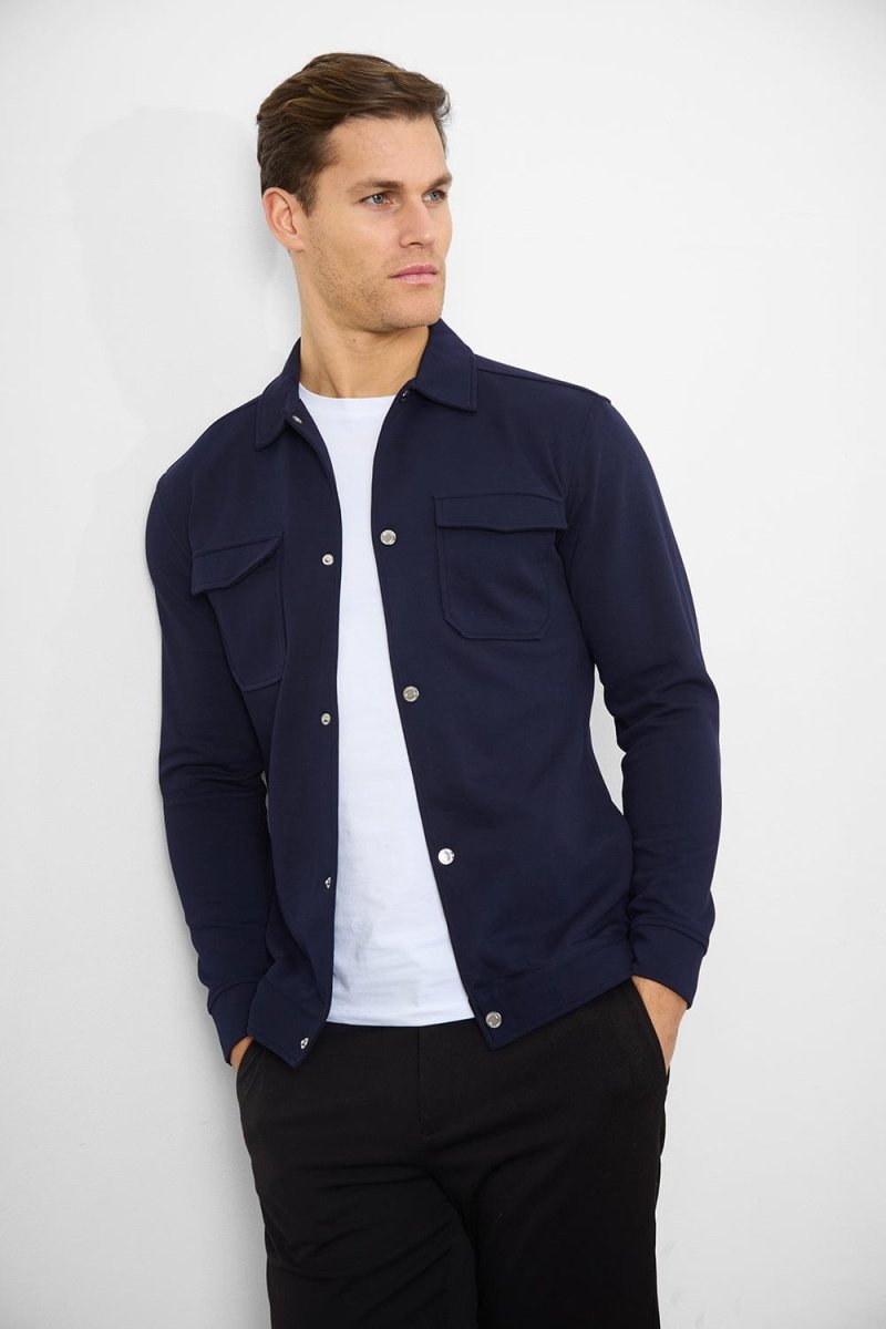 Navy Jersey Shacket for Men & Women - Soft & Stylish Button-Up Jacket - Perfect for Casual Outfits, Layering, and Outdoor Activities