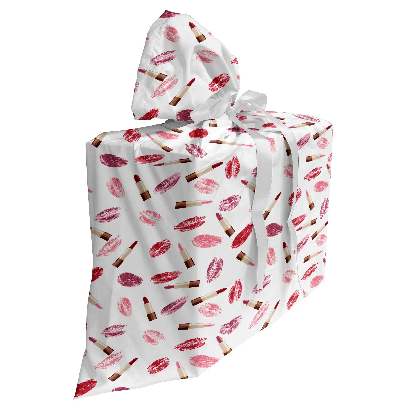 Ambesonne Cosmetics Gift Bag - Pink & Burgundy Lipstick Pattern for Parties & Birthdays