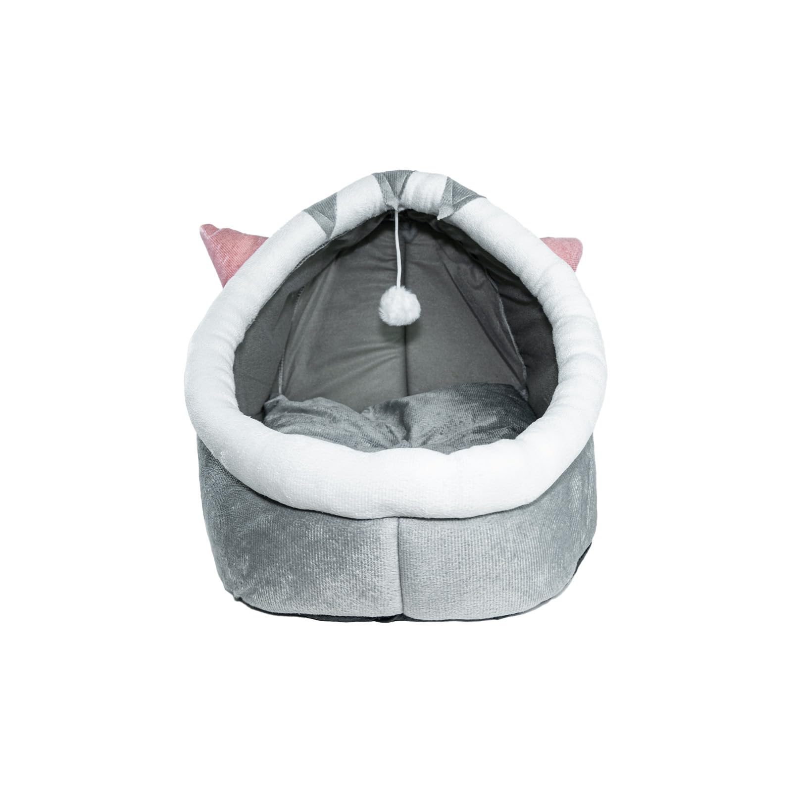 Cozy Cat Bed Cave - Semi-Enclosed Cat House with Hanging Plush Ball & Detachable Mat | Foldable Cat Nest Bed for Indoor Cats | Perfect for Napping, Playtime & Warmth (Size A, M)
