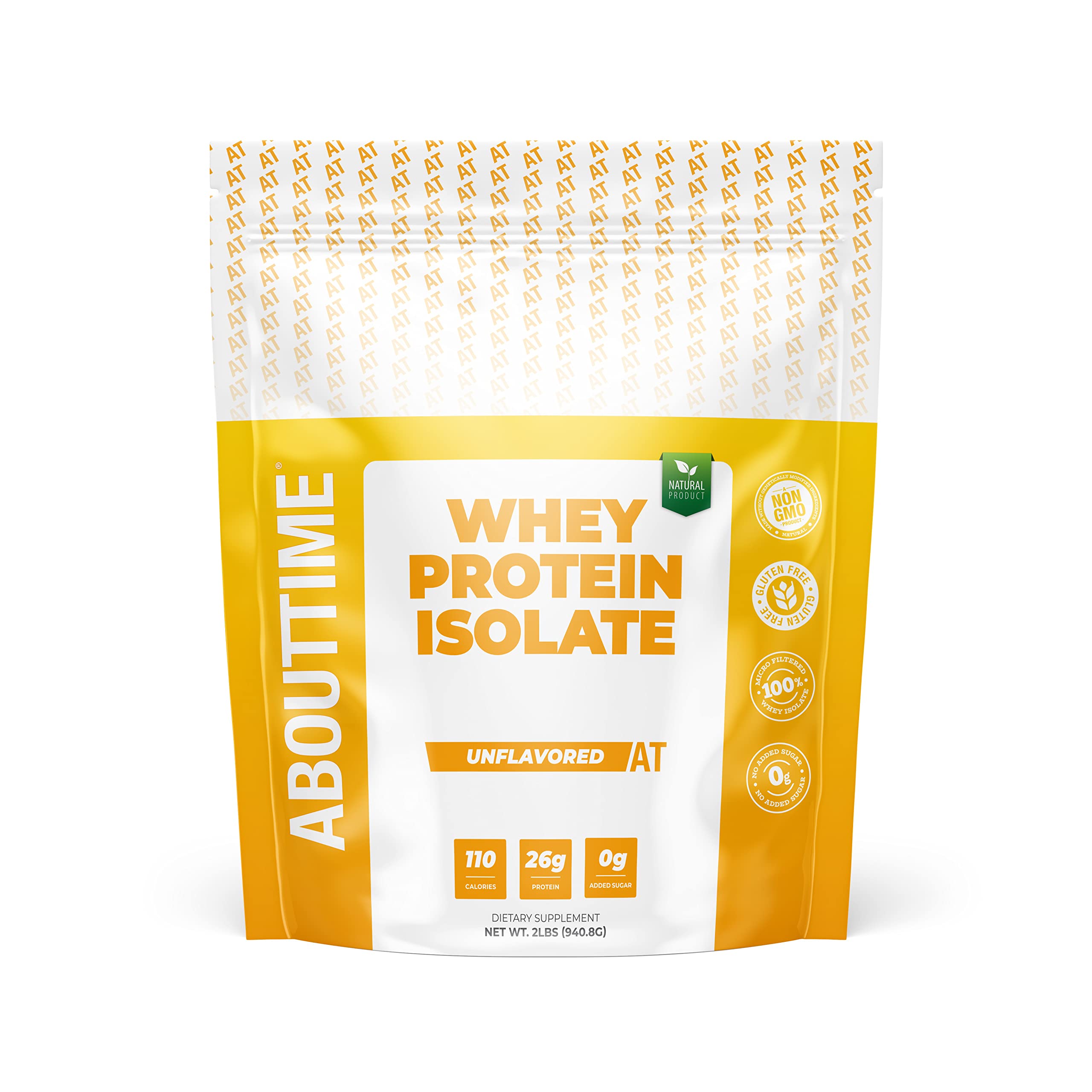 About Time All Natural Unflavored Whey Isolate Protein Powder - Non-GMO, Gluten Free, Lactose Free, No Artificial Sweeteners, Low Carb, 24g Protein - Perfect for Baking, Smoothies & Post-Workout Recovery