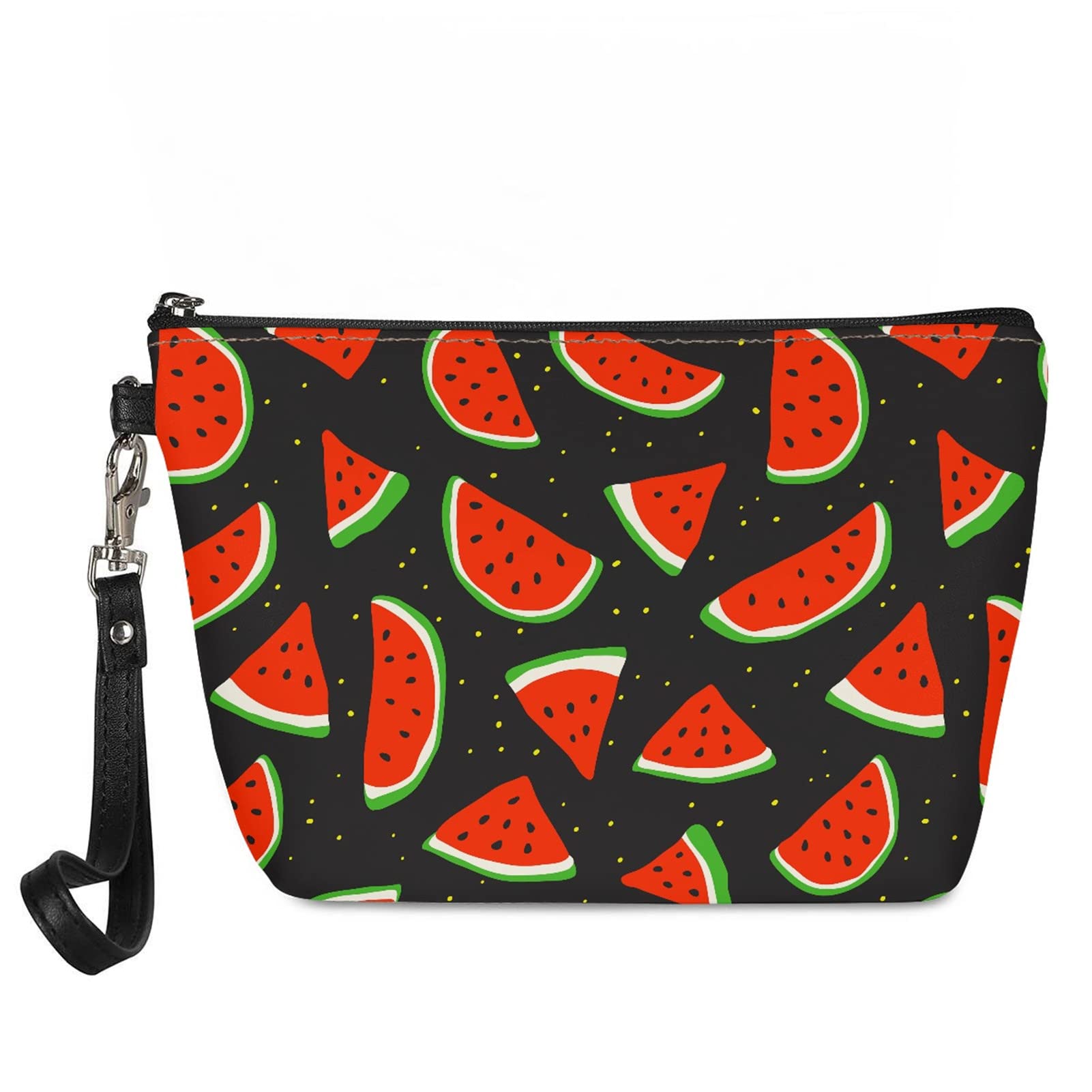 Suhoaziia Black Cute Watermelon Print Makeup Bag for Women | Waterproof Cosmetic Pouch & Travel Toiletry Organizer | Perfect for Makeup Brushes, Skincare Essentials & Girls Travel Accessories