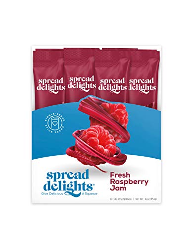 Spread Delights All Natural Raspberry Jam - 20 Single Serve Packs for Breakfast, Picnics & On-the-Go Snacks | Gluten Free, No Preservatives | Perfect for Toast, Yogurt & Desserts