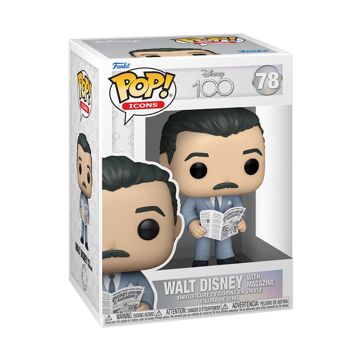Disney 100 Walt Disney with Magazine Pop! Vinyl Figure #78 - Limited Edition Collectible for Disney Fans, Perfect for Display & Gifts
