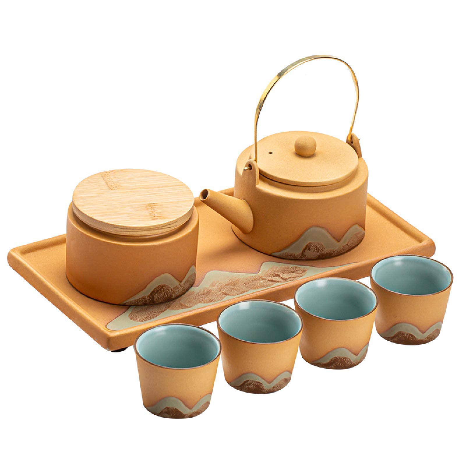 Premium Ceramic Tea Set with Teapot & 4 Cups - Chinese Porcelain Kungfu Tea Tray Set for Home, Office, Travel, Hotel & Picnic - Traditional Asian Tea Ceremony Accessories