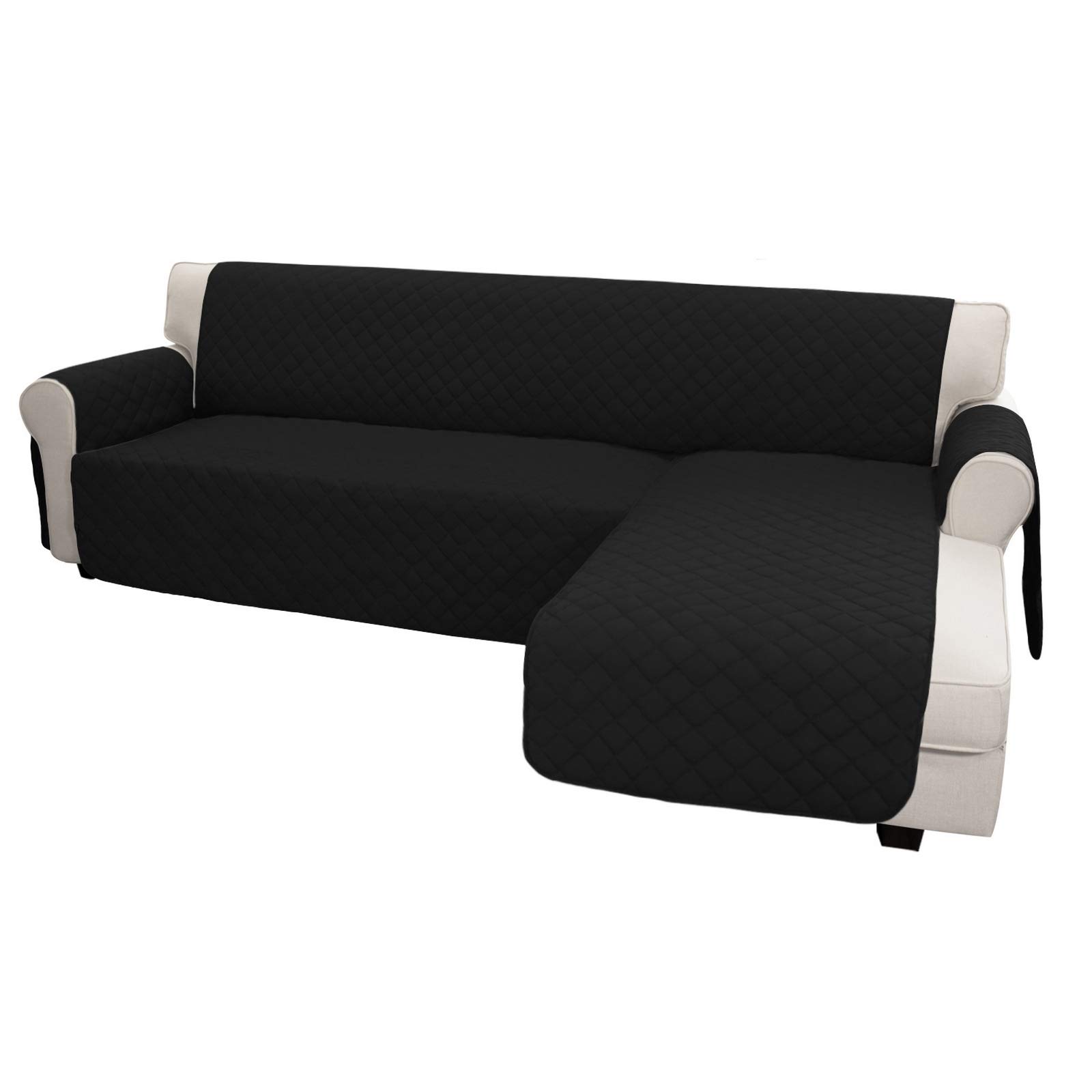 Reversible L-Shaped Sofa Slipcover for Sectional Couch & Chaise Lounge - XL Black Furniture Protector for Pets & Kids | Durable Stretchable Sofa Cover for Living Room, Family Room & Home Theater