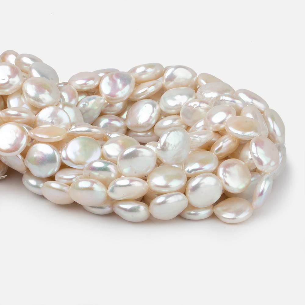 12mm White Iridescent Coin Freshwater Pearl Necklace - 15 Inch Strand with 29 Pearls | Elegant Jewelry for Women, Bridal Accessories, Gift for Her, Party & Wedding Wear