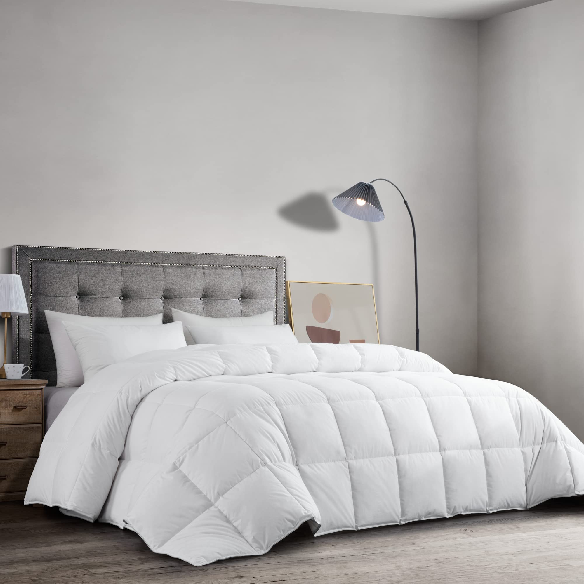Premium HOMBYS Feather Down Comforter - King Size 120x128 Inches, All-Season Luxury White Duvet Insert with 100% Cotton Cover & Corner Tabs | Perfect for Master Bedrooms, Guest Rooms & Cozy Winter Nights