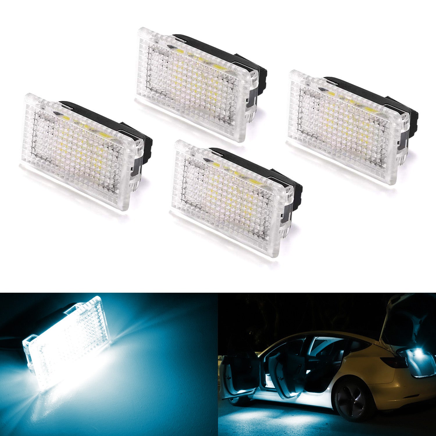 4 Pack Aqua Ice Blue LED Interior Light Kit for Tesla Model S 3 X - Upgrade Side Door, Trunk & Footwell Lighting | Perfect for Night Driving & Car Customization