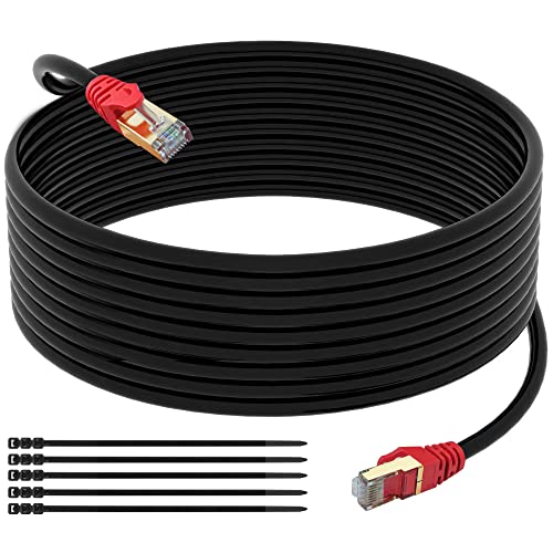 Adoreen 350ft Cat7 Outdoor Ethernet Cable - Heavy Duty Shielded SFTP, Pure Copper, 10Gbps, UV Resistant & Waterproof for Direct Burial - Ideal for Gaming, Home Office & Outdoor Security Cameras (Includes 15 Cable Ties)